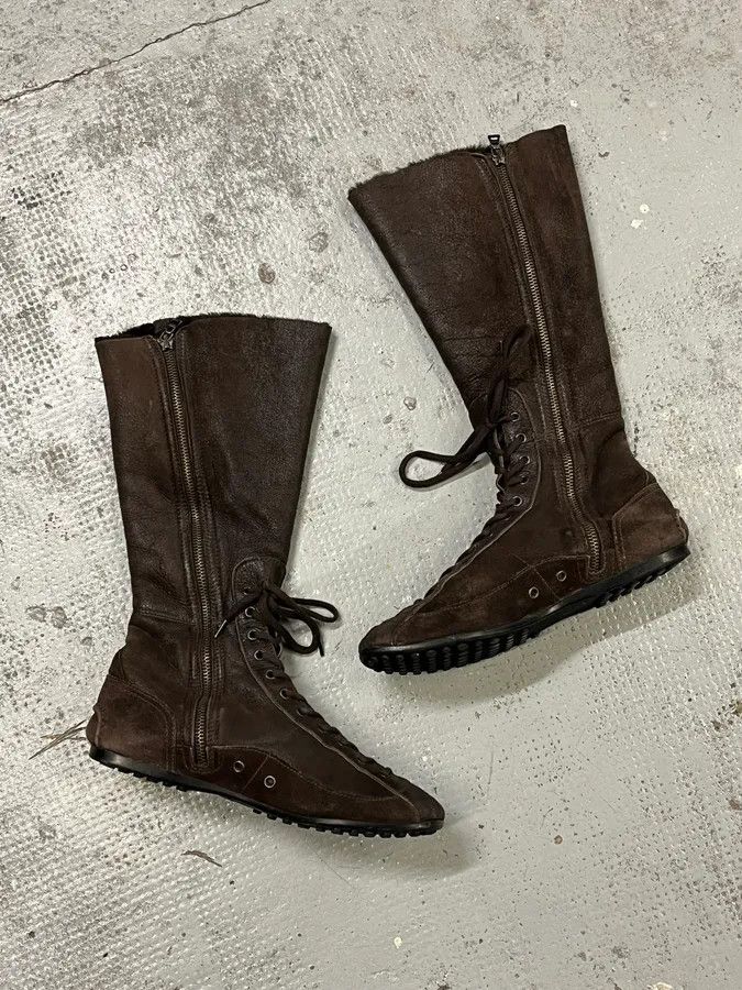 Prada 2000s Prada Brown Suede Ankle Boxing Leather Boots Size US 7 / EU 40 - 3 Thumbnail
