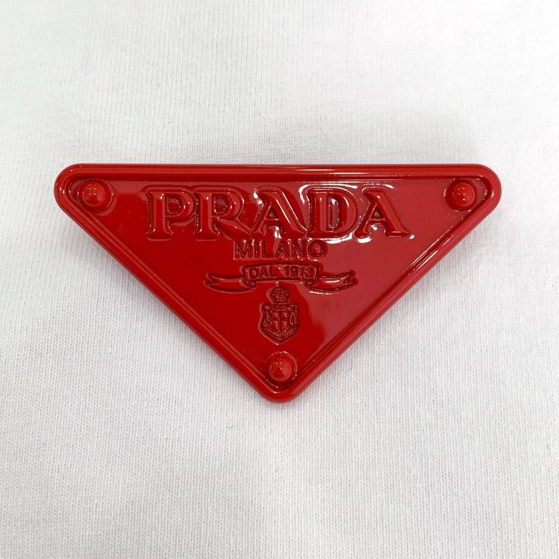 Prada Prada 21 styles of metal logo triangle logo round neck whit Size US L / EU 52-54 / 3 - 6 Thumbnail