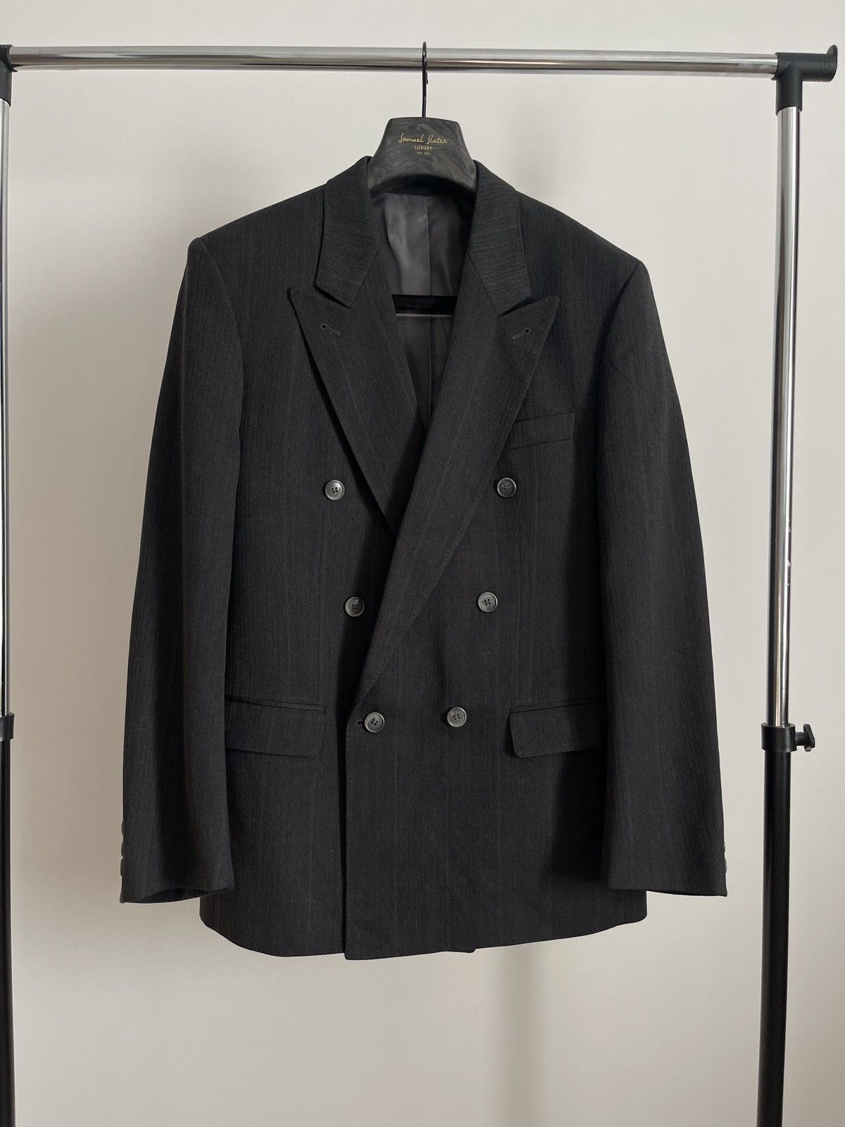 Vintage Double-breasted vintage blazer classic jacket gray wool Size 40R - 1 Thumbnail