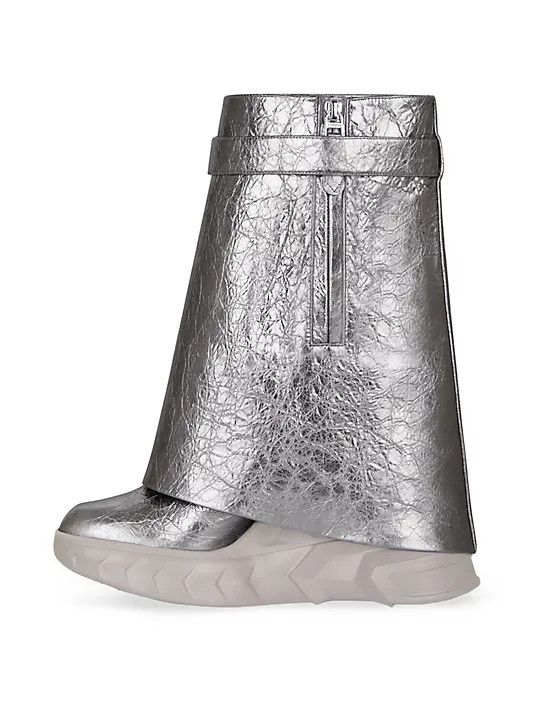 Givenchy o1w1db10325 Shark Lock Biker Boots in Silver/Grey Size US 5 / IT 35 - 3 Thumbnail