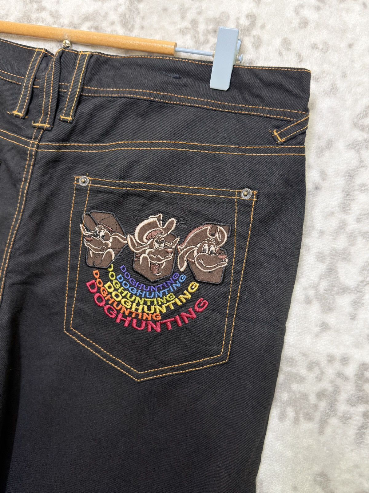 JNCO Dog Hunting Y2K Baggy Black Denim Embroidered Graphic Jeans Size US 34 / EU 50 - 13 Thumbnail