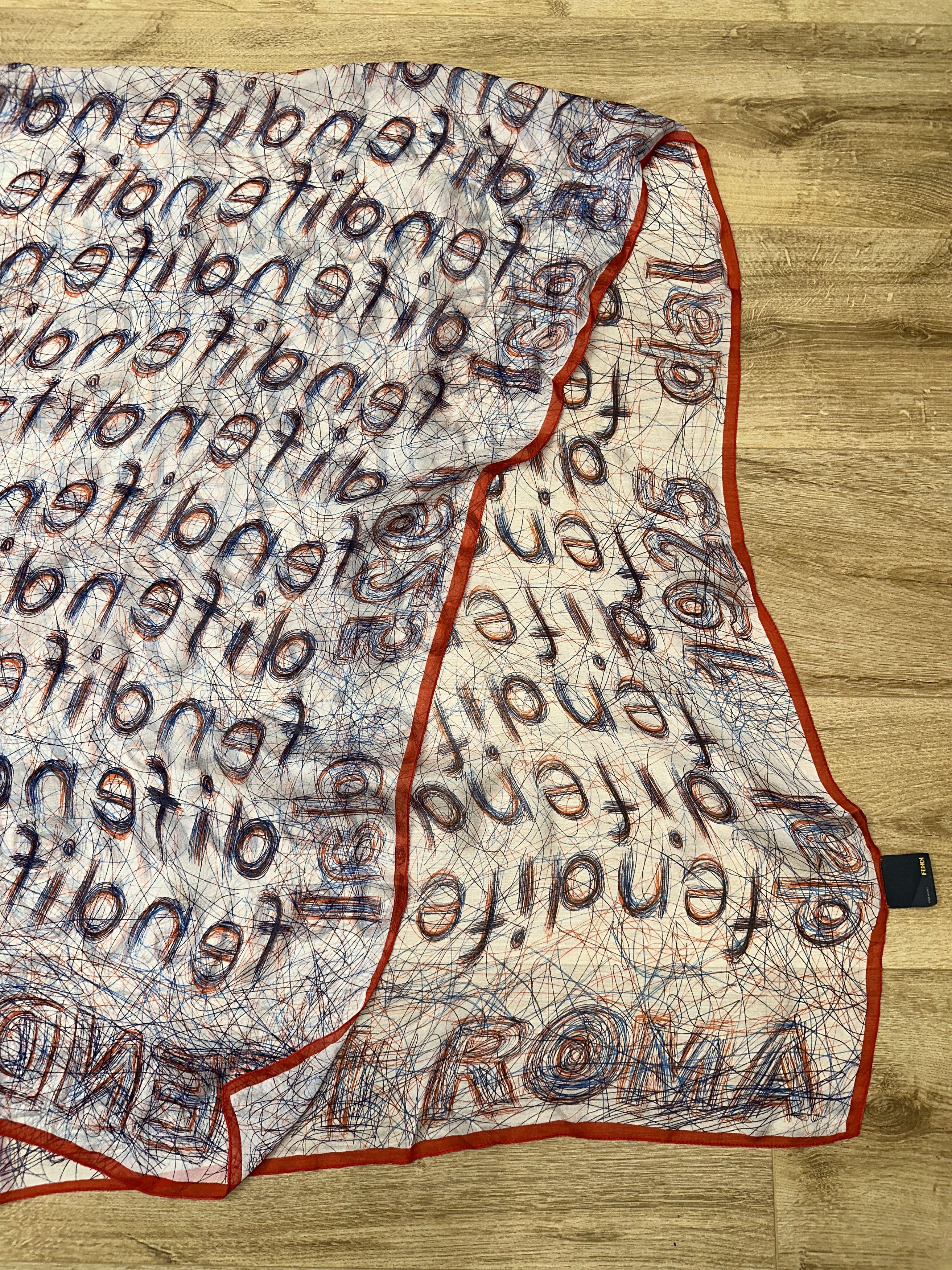 Fendi Fendi Monogram Scribble Logo 100% Silk Long Scarf 170x65 Cm Size ONE SIZE - 9 Thumbnail
