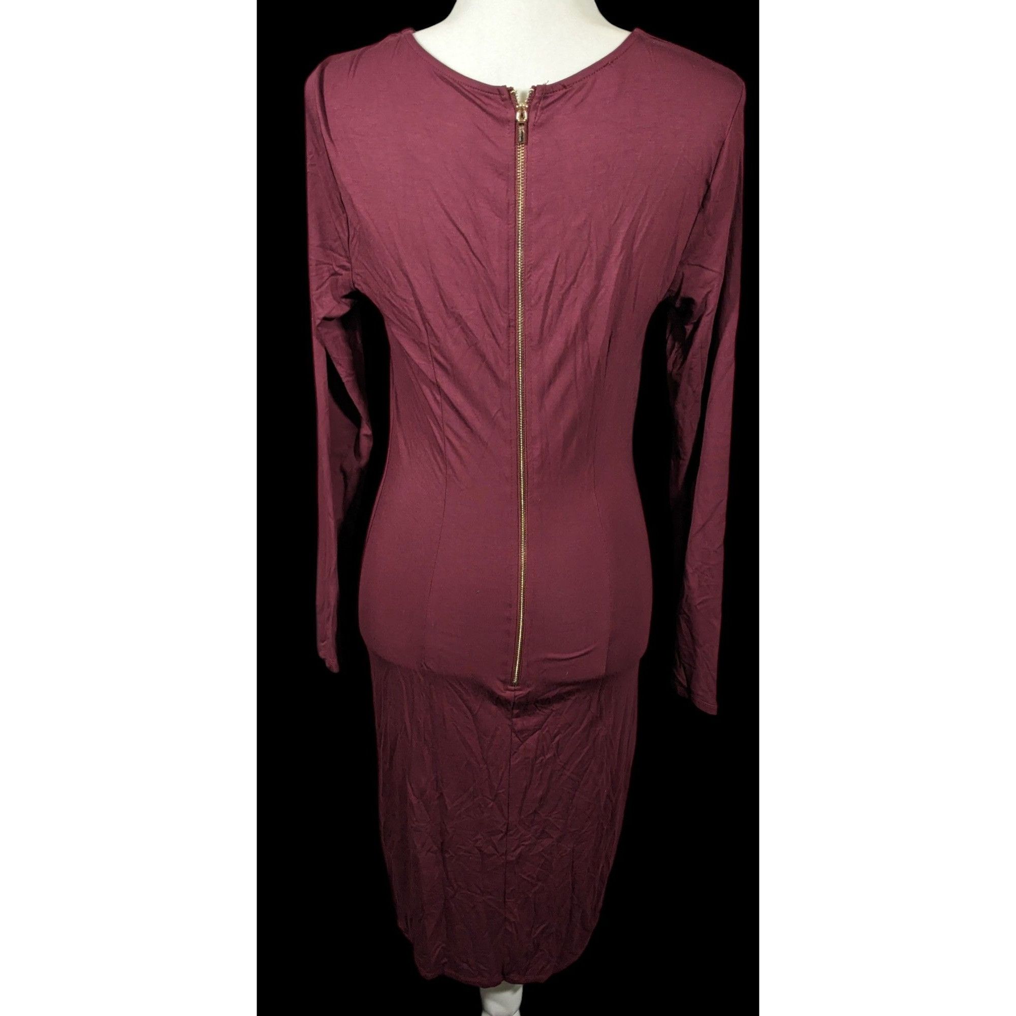 Bebe Bebe Burgundy Plunge Neck Long Sleeve Midi Dress Size Medium Size M / US 6-8 / IT 42-44 - 2 Thumbnail