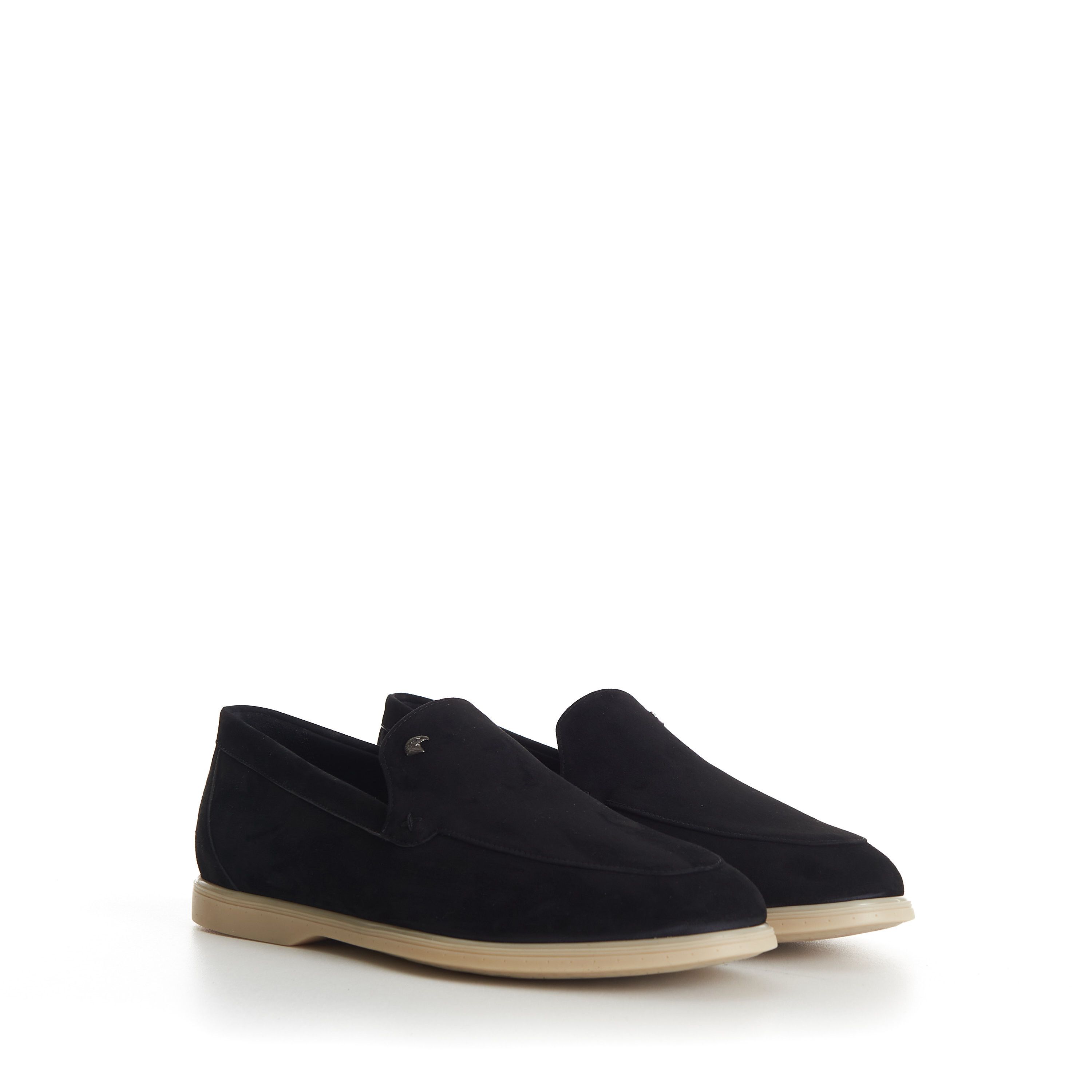 Black Suede Slip-On Loafers - Eagle Head Hardware