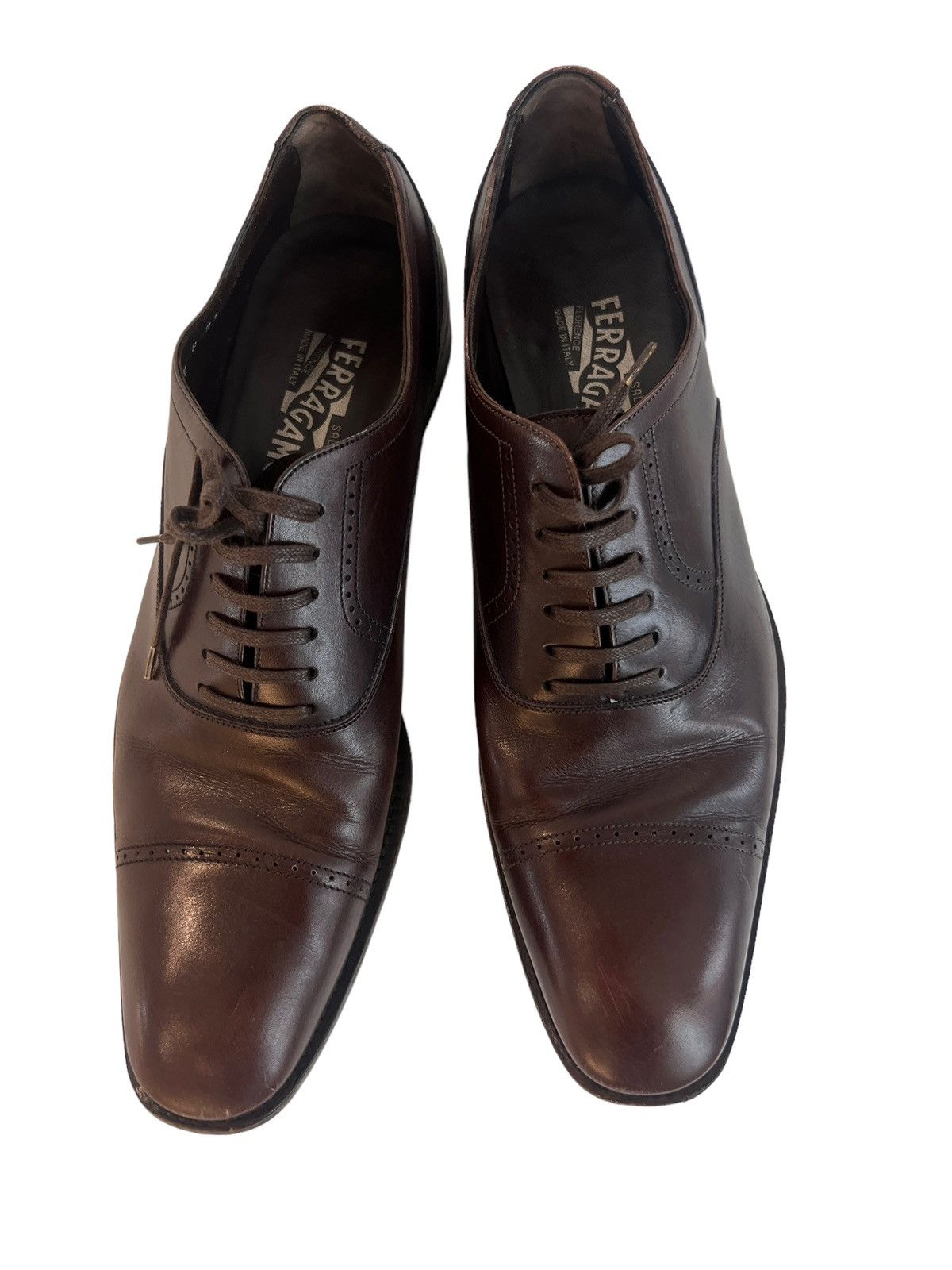 Salvatore Ferragamo Men’s Shoes 9.5D Leather Oxford Made in Italy Brown Lace Up Salvatore Ferragamo Dark Brown Leather | Mercari main image 3