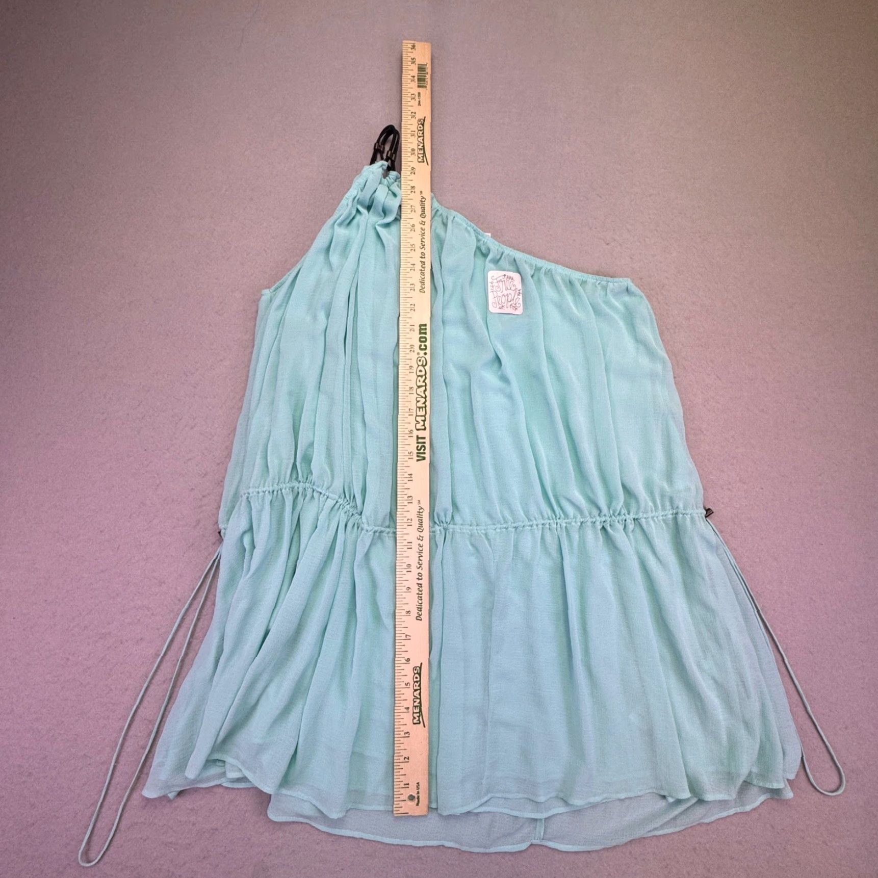 Free People Dress Women\'s S Mini One Shoulder Aqua Ruffle Drawstring Beach  Tunic Casual