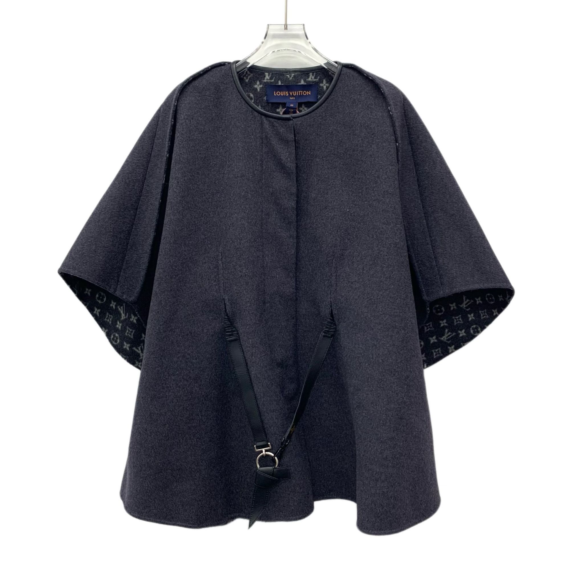 Louis Vuitton LOUIS VUITTON Dark Grey Wool & Silk Cape Coat With Monogram Size S / US 4 / IT 40 - 1 Thumbnail