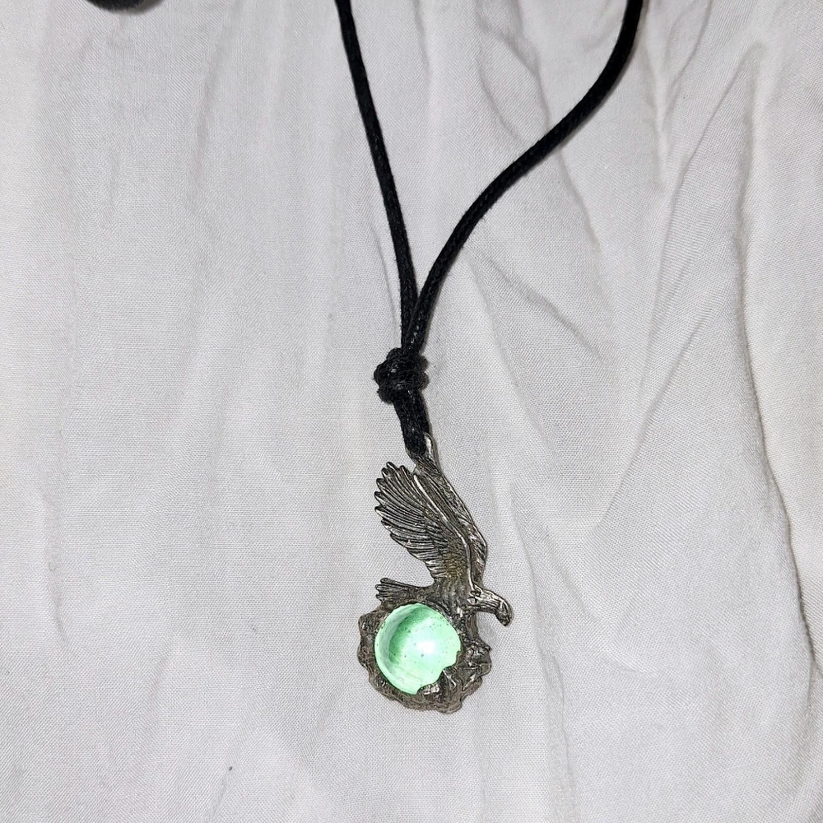 Designer Pewter EAGLE Charm Pendant Holding Lite Green Stone Size ONE SIZE - 3 Thumbnail