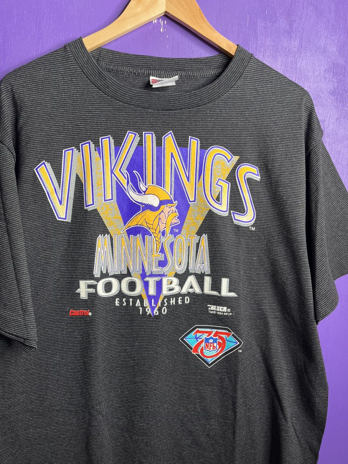 NFL × Vintage Vintage 90s Minnesota Vikings striped logo t-shirt Size US XL / EU 56 / 4 - 3 Thumbnail