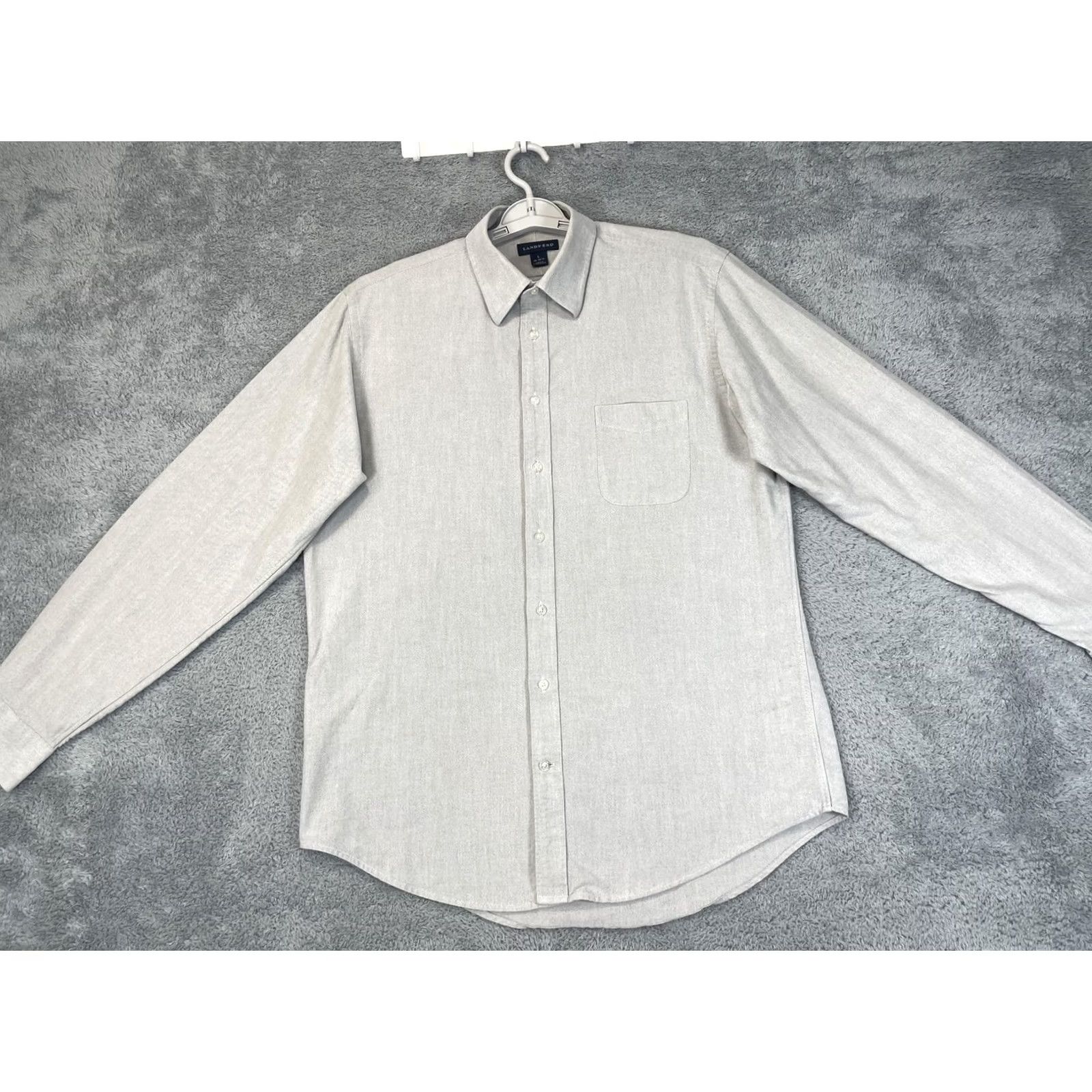 Lands' End Lands' End Shirt Mens Large Gray Long Sleeve Button Front Pocket Casual Work Dress Shirt Size US L / EU 52-54 / 3 - 5 Thumbnail