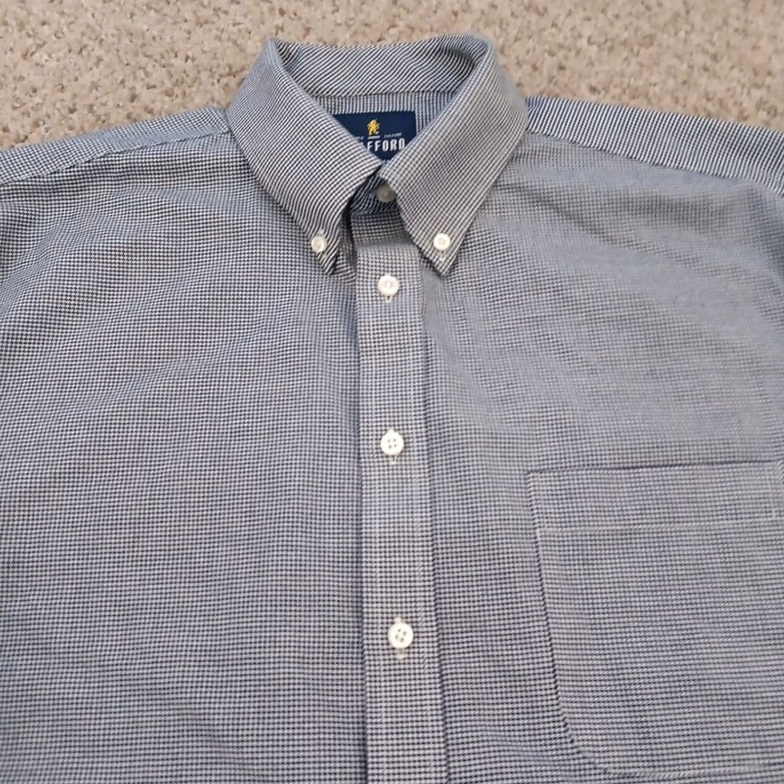 Stafford Stafford Shirt Mens 16.5 Blue Micro Check Oxford Long Sleeve Button-Down Shirt Mens Blue Check Oxford Long Sleeve Stafford Shirt Size US XL / EU 56 / 4 - 2 Thumbnail