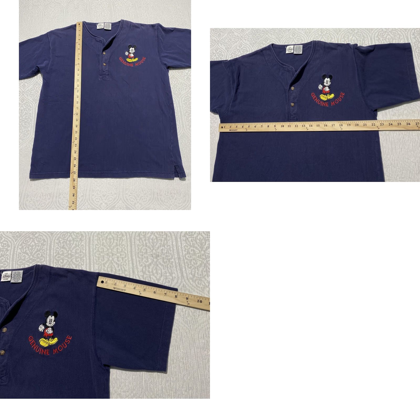 Disney VINTAGE Disney Mickey Mouse Henley Shirt Mens Large Blue 90s GENUINE MOUSE Embroidery Graphic Print Short Sleeve Cotton Size US L / EU 52-54 / 3 - 8 Thumbnail