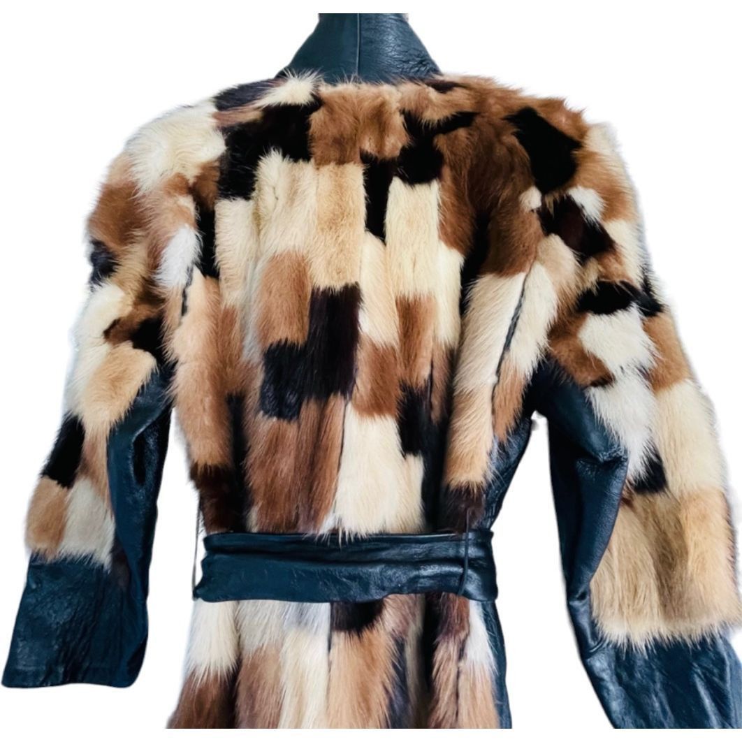 Vintage FUR COAT Genuine Y2K Vintage Rabbit Fur Leather Patchwork Long Belted Winter Coat Jacket Size XL / 14-16 Size L / US 10 / IT 46 - 6 Thumbnail