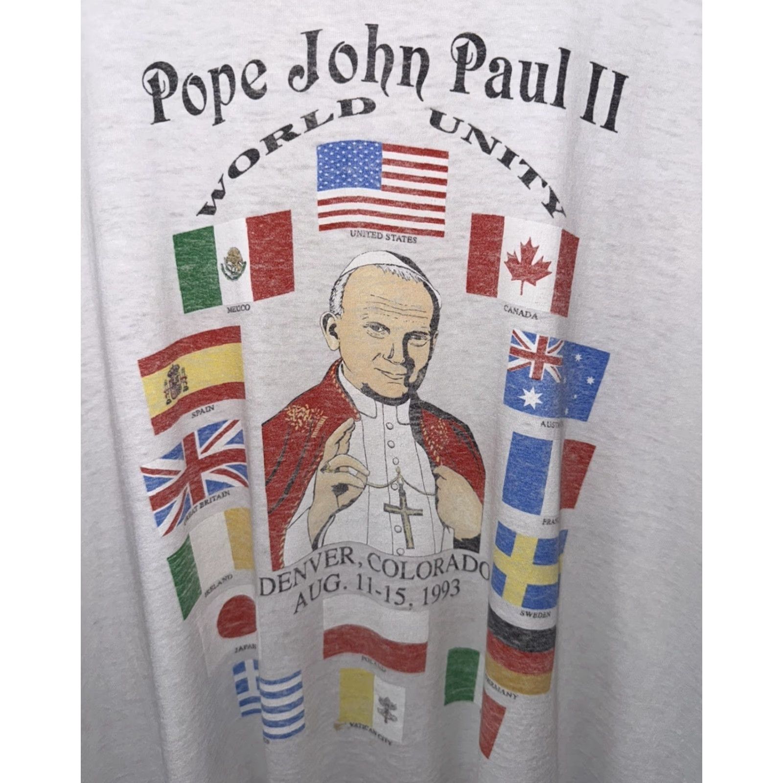 Vintage VINTAGE Pope John Paul II Tour Single Stitch Shirt XL RARE White Mens T-Shirt 1993 XL SZ White Size US XL / EU 56 / 4 - 3 Thumbnail