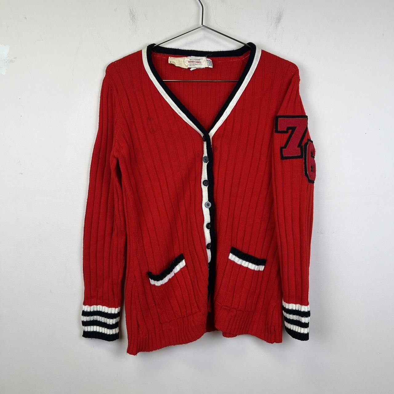 Designer Vintage Red Cardigan with 76 Patch 80s1 Size L / US 10 / IT 46 - 1 Thumbnail