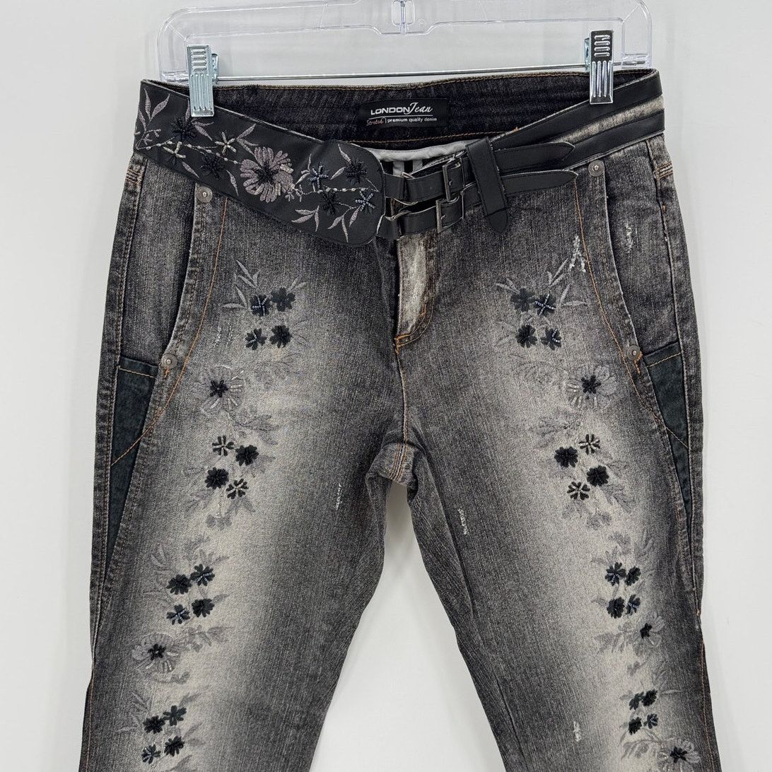 Other True Y2K London jeans beaded suede accents leather belt sz 6 Size 29" - 3 Thumbnail