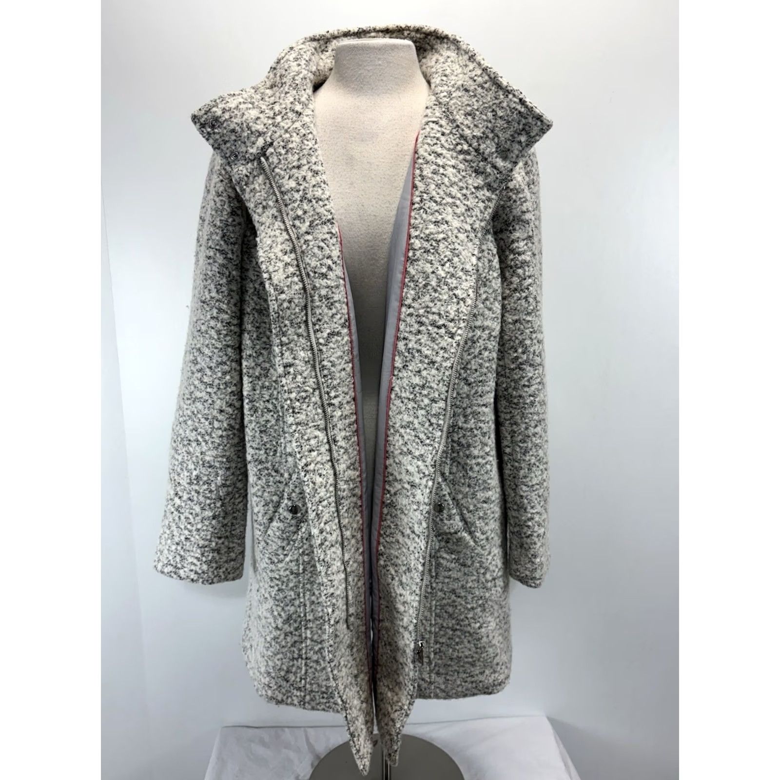 Loft LOFT Coat Wool Blend Marled Boucle Funnel Neck Full Zip Mid-Length Womens 18 Grey Size XXL / US 16-18 / IT 52-54 - 7 Thumbnail