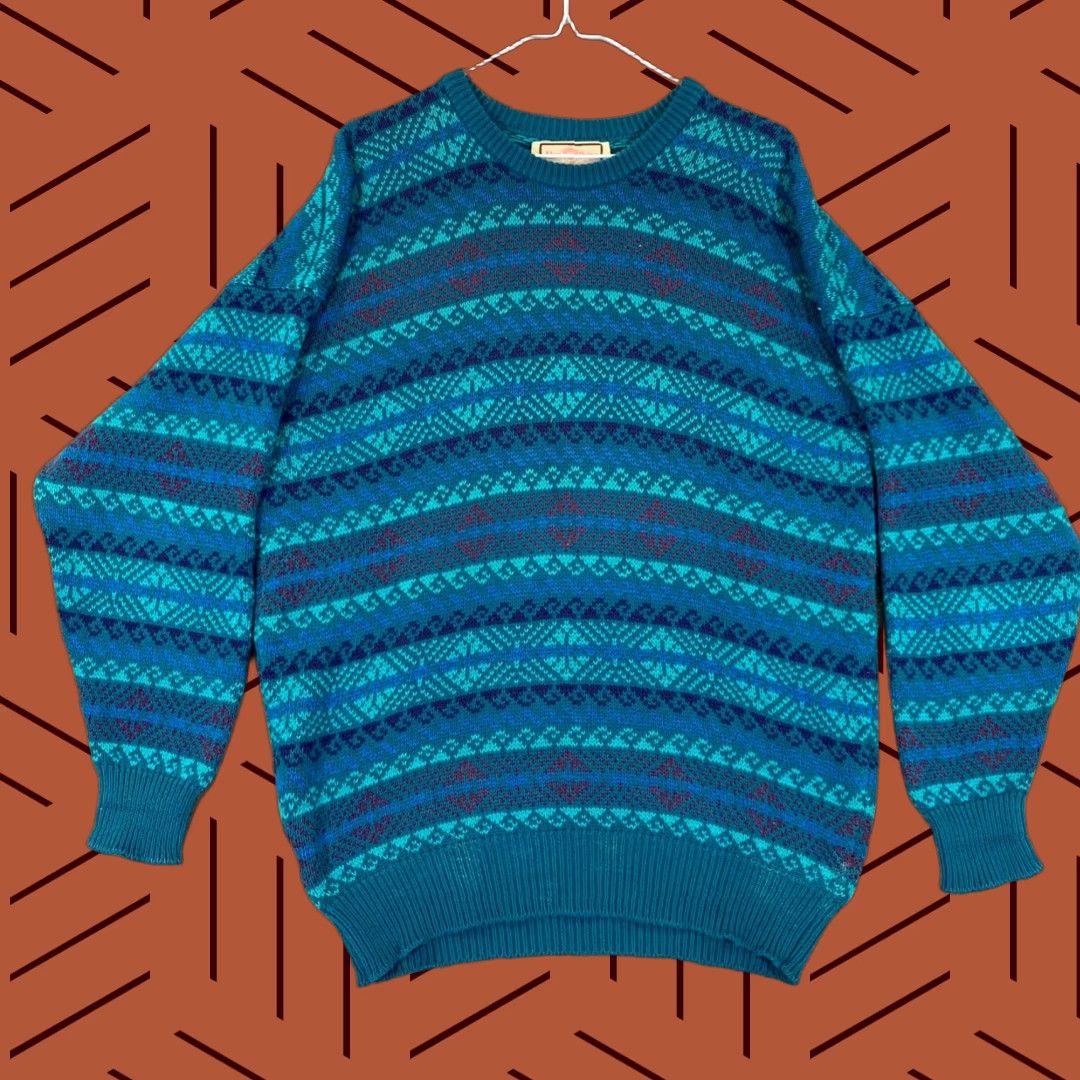 Vintage VINTAGE ALAN PAINE Sweater Mens Large 44 Blue Geometric Pullover Crewneck Jumper England Size US L / EU 52-54 / 3 - 1 Thumbnail