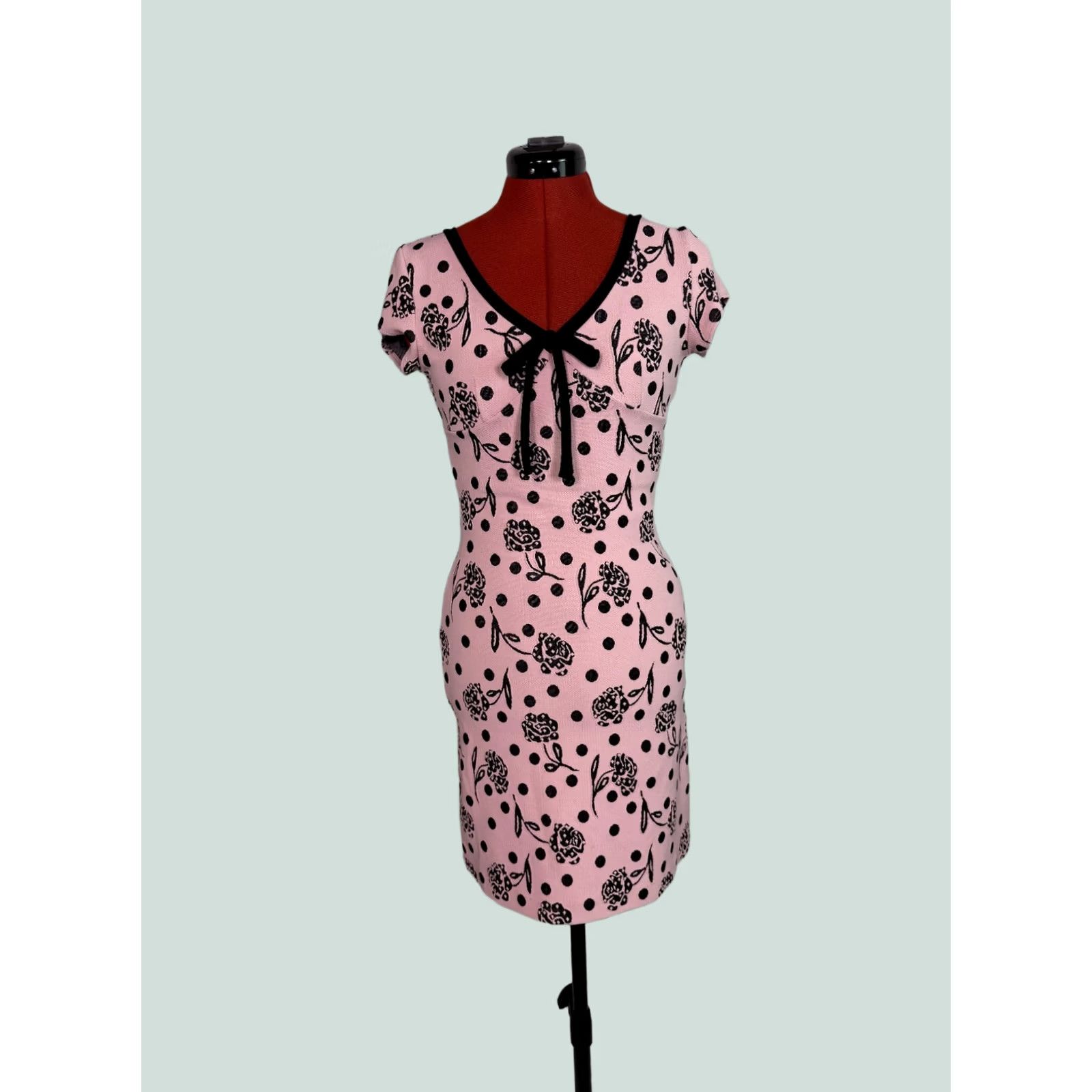 Pinko VINTAGE ZOKAI Pink Black Floral Midi Sheath Dress Womens Size Small Y2K D908 Size S / US 4 / IT 40 - 1 Thumbnail