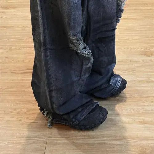 VIBE Retro washed distressed hole graffiti dirty dyed jeans Size US 34 / EU 50 - 5 Thumbnail