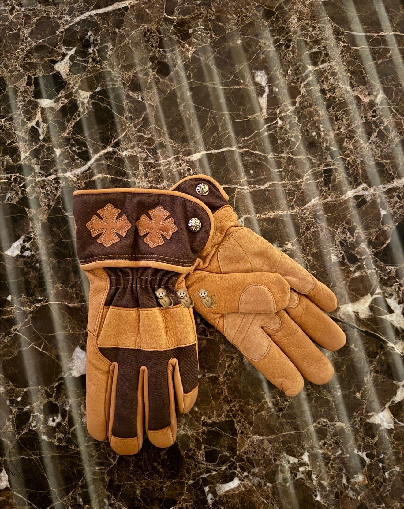 🔥Chrome Hearts Brown Cross Patches Gloves🔥