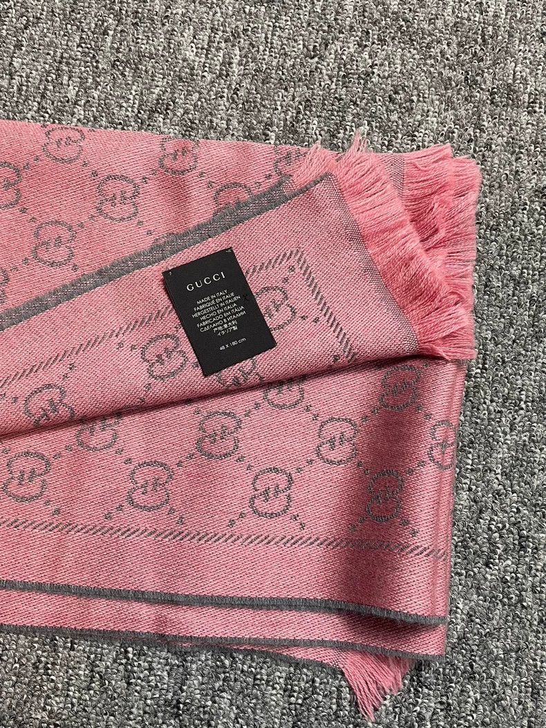 Gucci Gucci Authentic scarf double-sided pink gray wool scarf 250 Size ONE SIZE - 4 Thumbnail