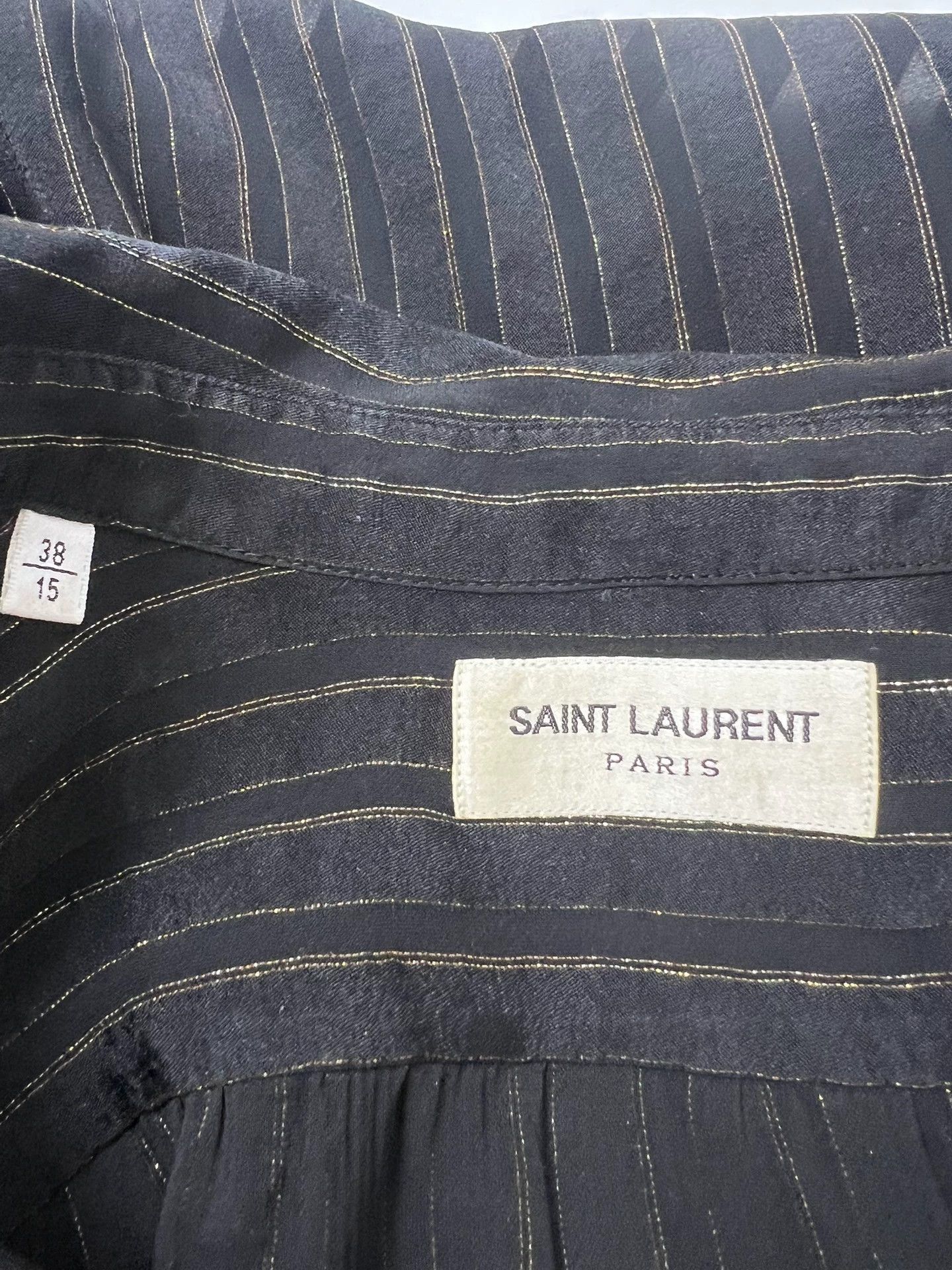 Saint Laurent Paris SLP22FW Silk Black Gold Stripe V-neck Shirt 38 Size US M / EU 48-50 / 2 - 5 Thumbnail