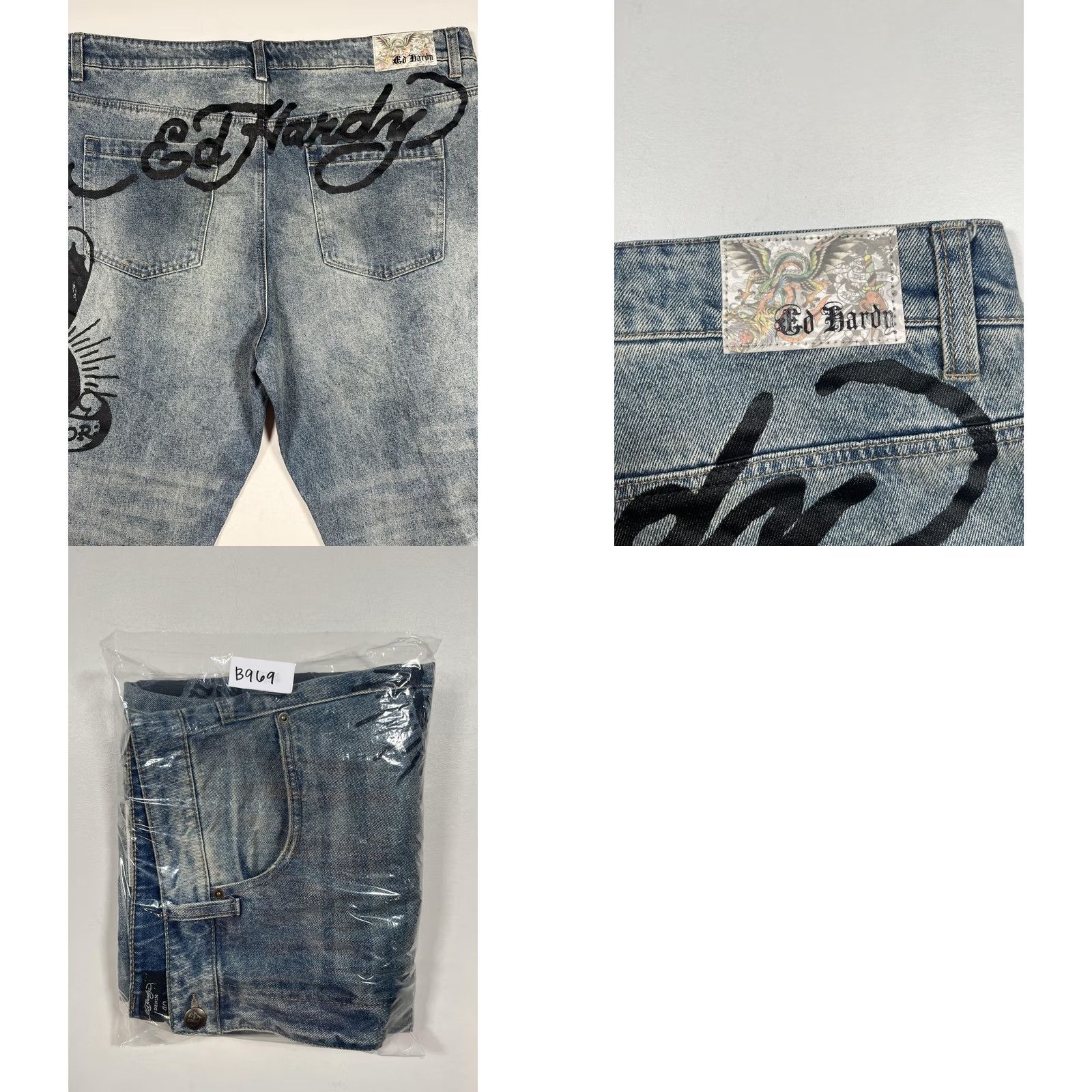 Ed Hardy Ed Hardy Jeans Mens 40 Blue Denim Straight Leg Tattoo Distressed MEHD8301-1 Jeans Size US 40 / EU 56 - 9 Thumbnail