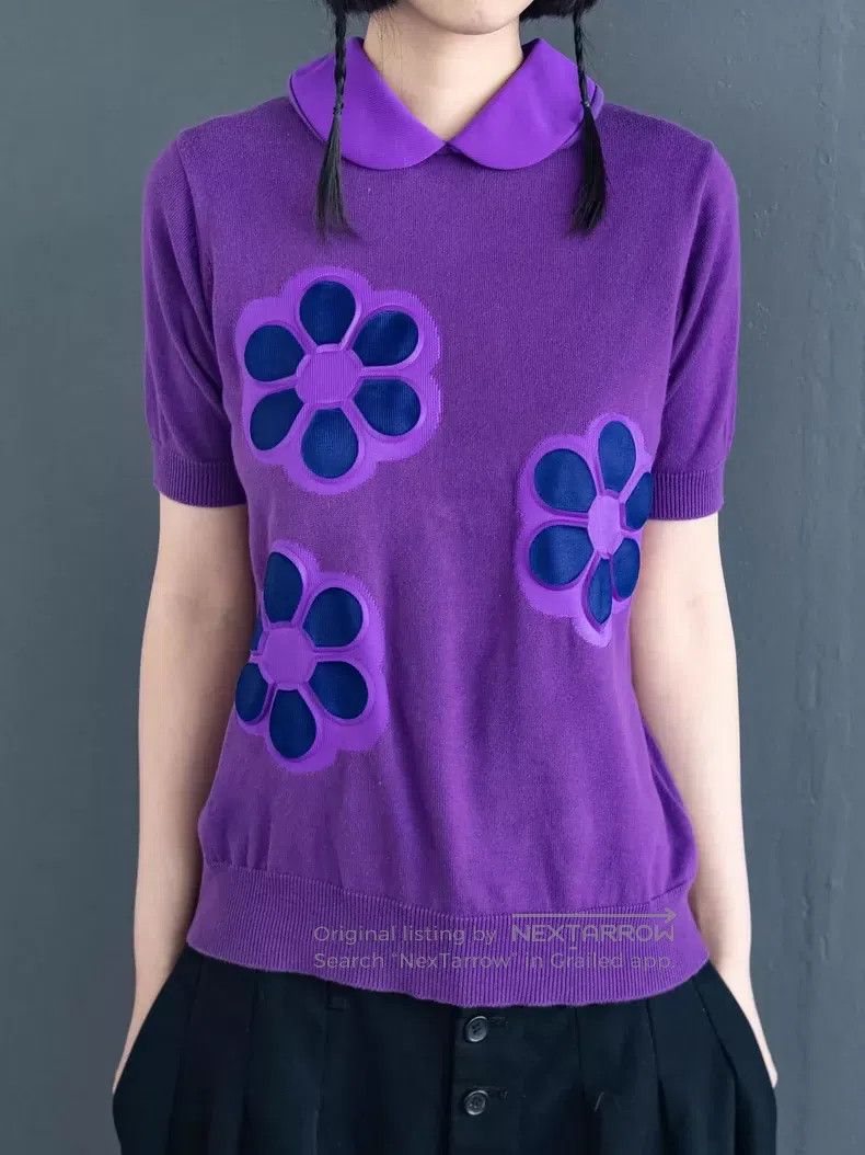 Comme des Garcons Comme Des Garcons Purple floral round neck knitted sweater Size S / US 4 / IT 40 - 3 Thumbnail