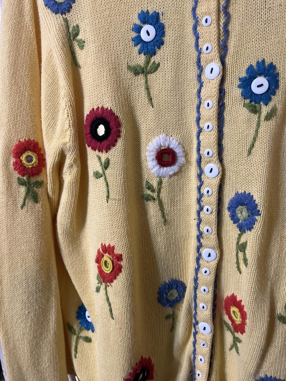 Unknown London Vintage Yellow Floral Embroidered Cardigan XL Cottagecore Size XL / US 12-14 / IT 48-50 - 5 Thumbnail
