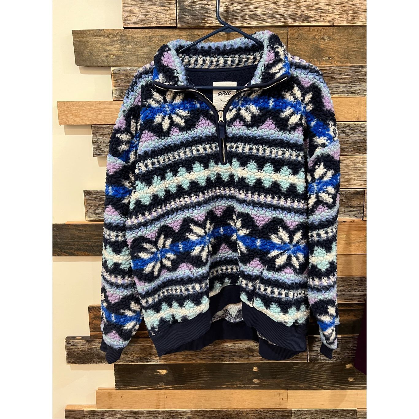 Other Aerie Hometown Holiday Quarter Zip Sweatshirt Blue Fleece Size M/L Size L / US 10 / IT 46 - 2 Thumbnail