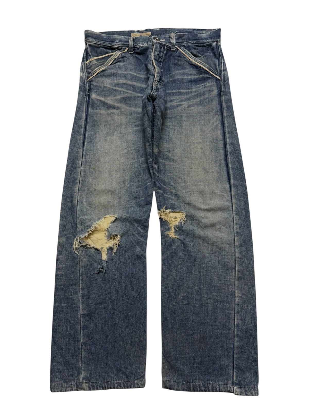 Norbit Vintage 90s Japan Norbit Blue Faded Wash Distressed Wide Leg Size US 31 - 1 Thumbnail