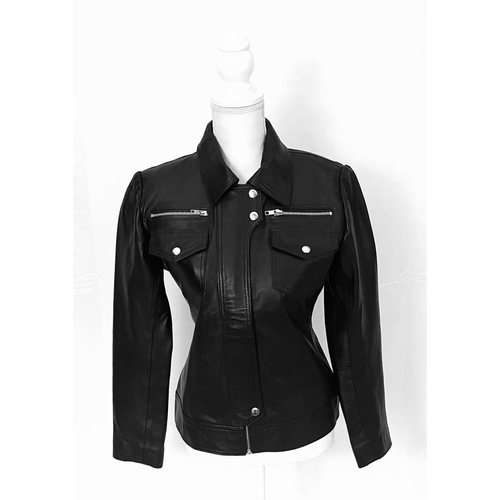 & Other Stories Athena Black womens Leather Café Jacket Size S / US 4 / IT 40 - 2 Thumbnail