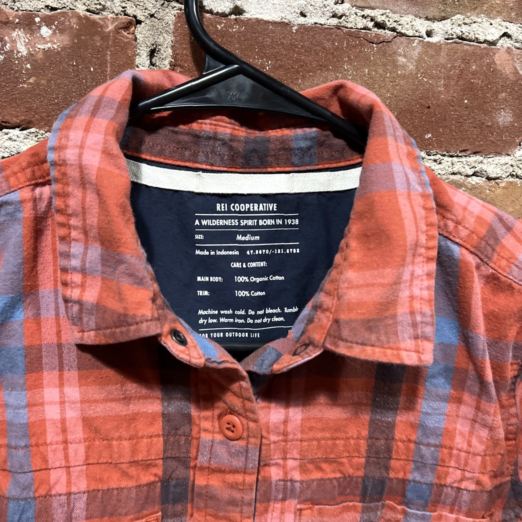 Vintage REI Cooperative Button-Up Shirt Mens M Long Sleeve Plaid Orange Shirt Size US M / EU 48-50 / 2 - 2 Thumbnail
