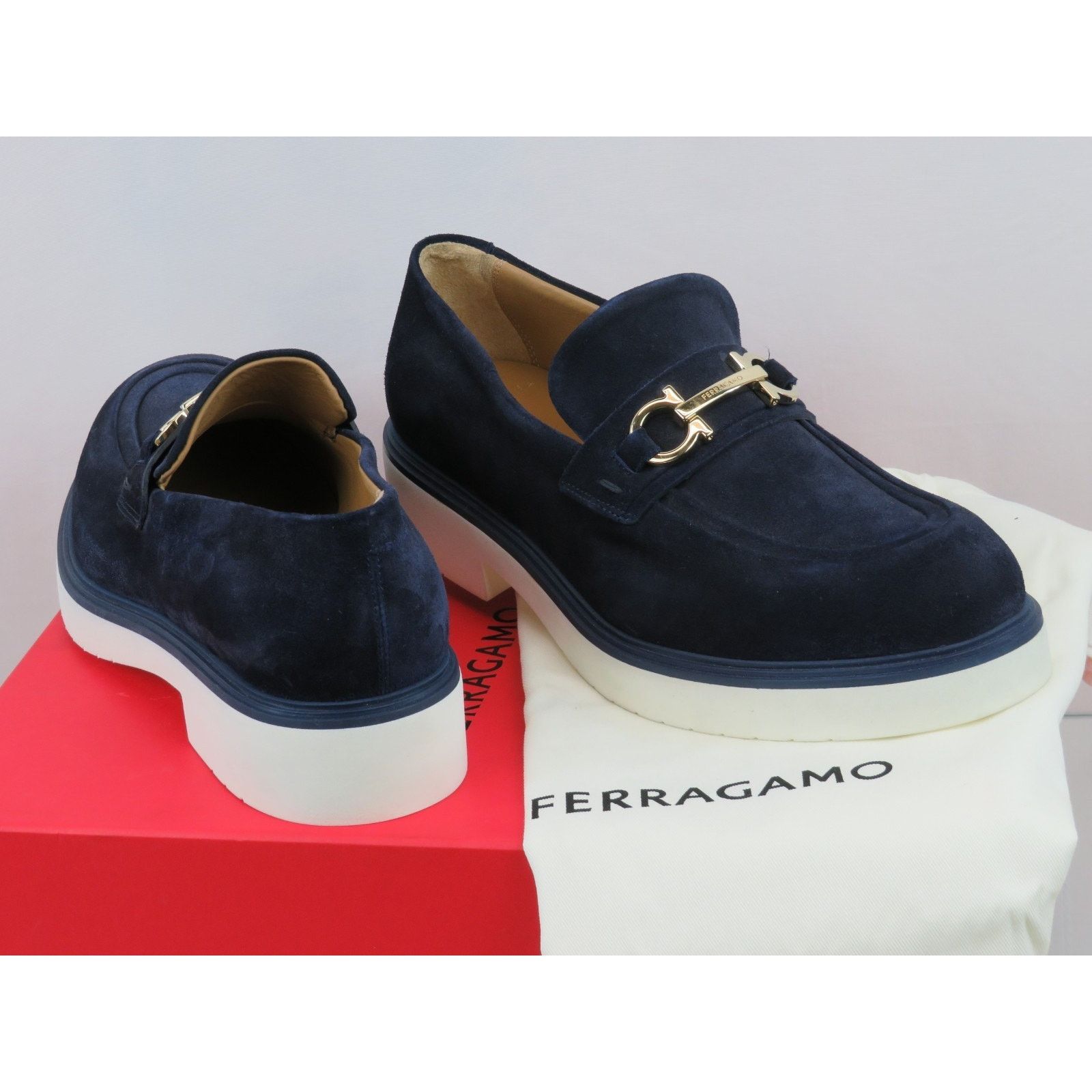 Salvatore Ferragamo FERRAGAMO FIORELLO BLUE SUEDE GANCINI BIT LOGO LOAFERS 11 IT Size US 12 / EU 45 - 4 Thumbnail