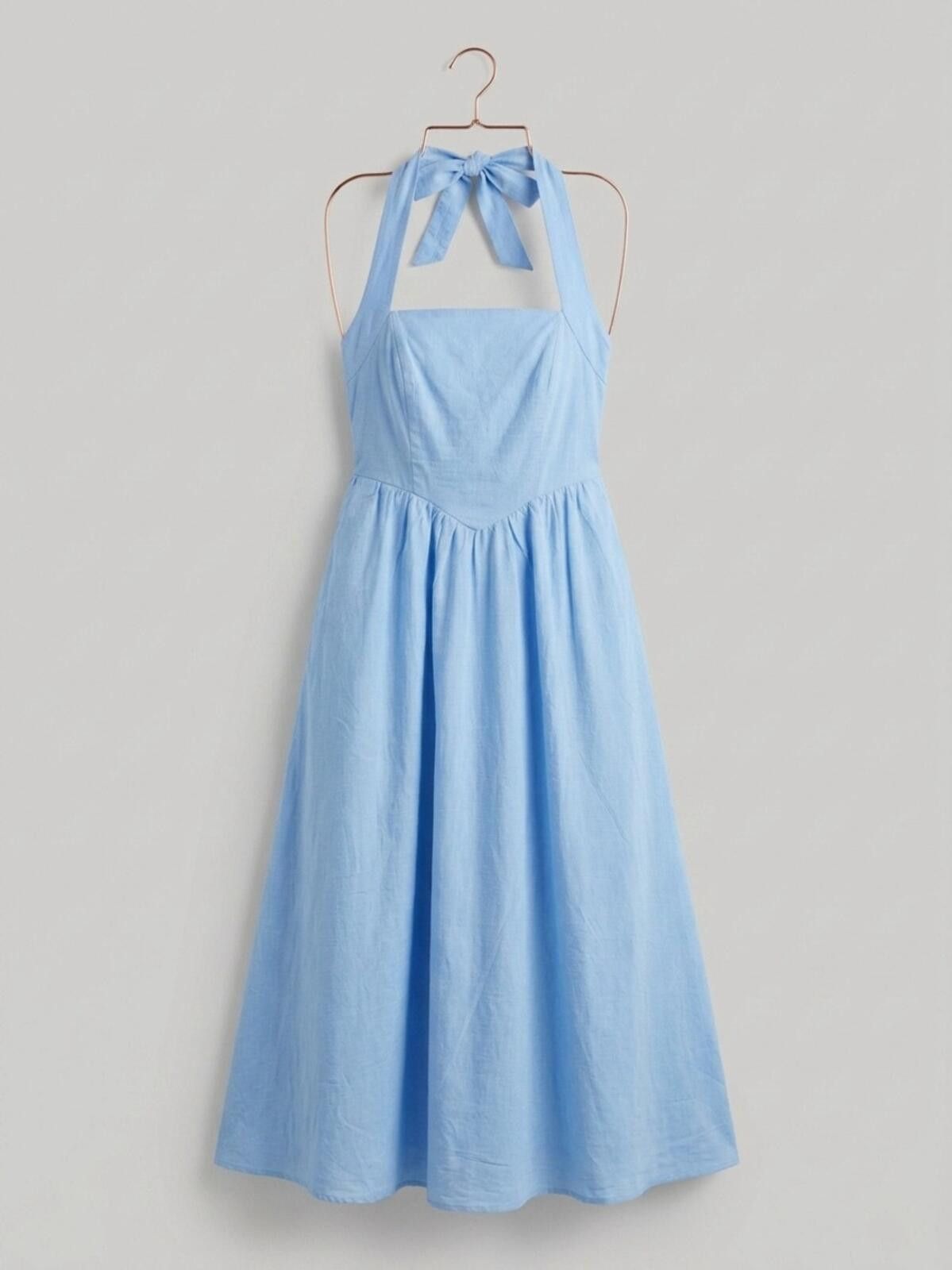 Other Light Blue Halter Midi Dress with Bow Tie Size S / US 4 / IT 40 - 1 Thumbnail