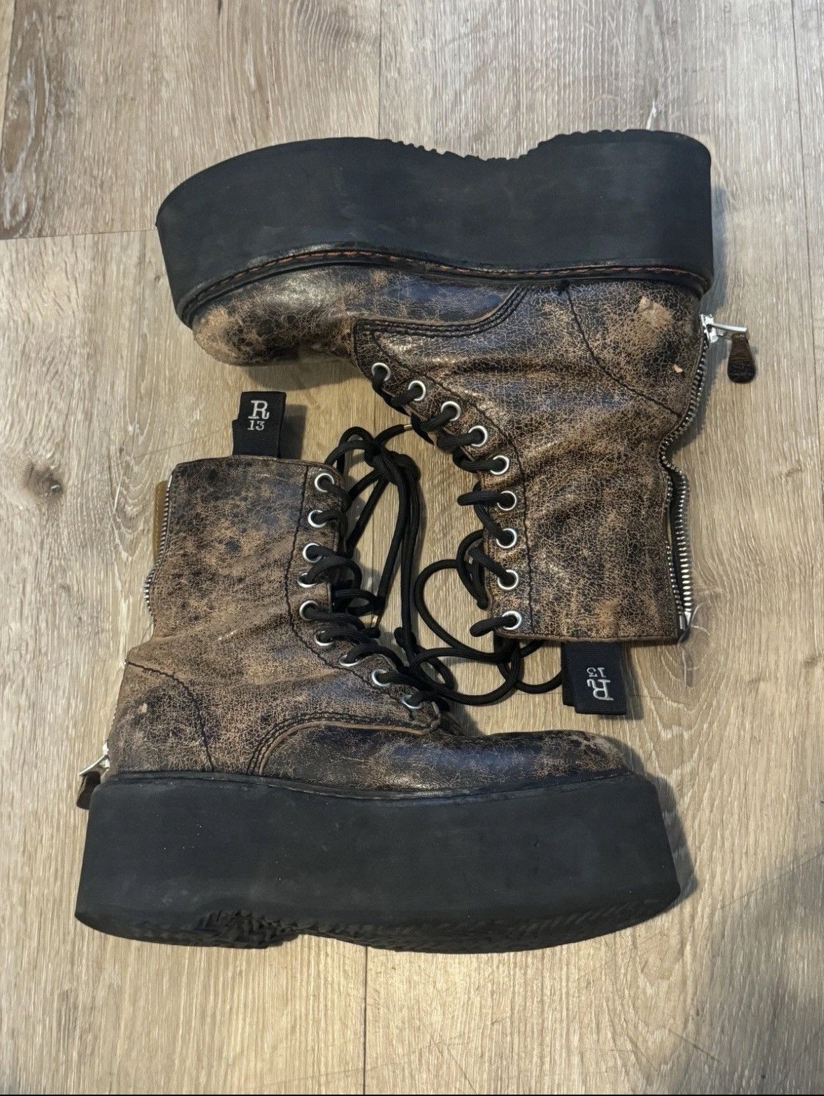 R13 R13 Distressed Leather Double Stack Platform Boots EU 37 Size US 7 / IT 37 - 1 Thumbnail