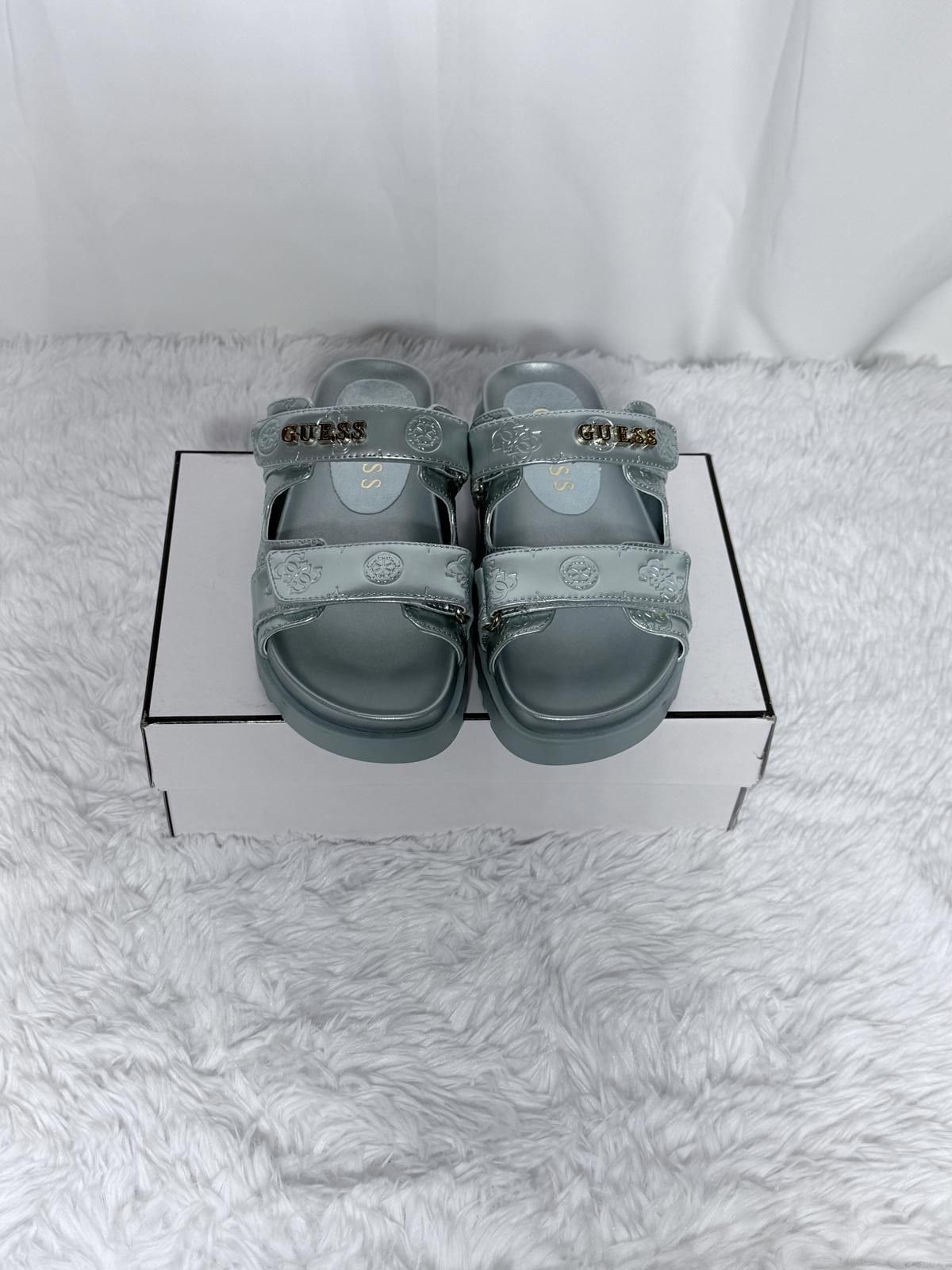 Guess Guess Women's Silver Metallic Adjustable Strap Sandals Size US 7.5 / IT 37.5 - 2 Thumbnail