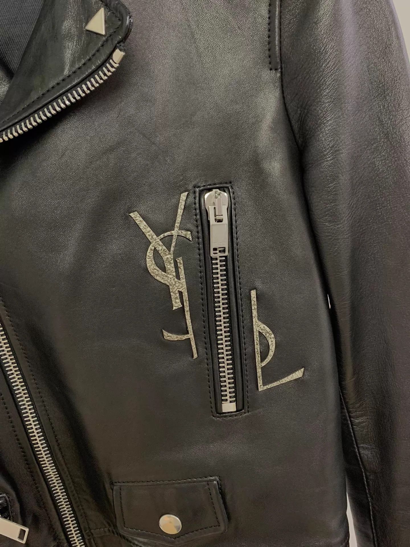 Yves Saint Laurent YSL Black Leather Biker Jacket 34 New Size XS / US 0-2 / IT 36-38 - 3 Thumbnail