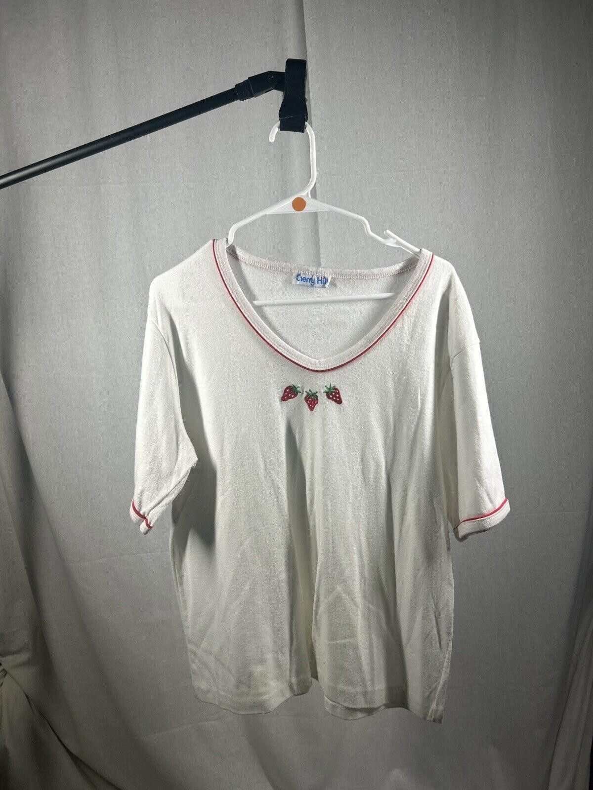 Designer VTG 1990s Embroidered Strawberries Women’s T-Shirt Size L / US 10 / IT 46 - 1 Thumbnail