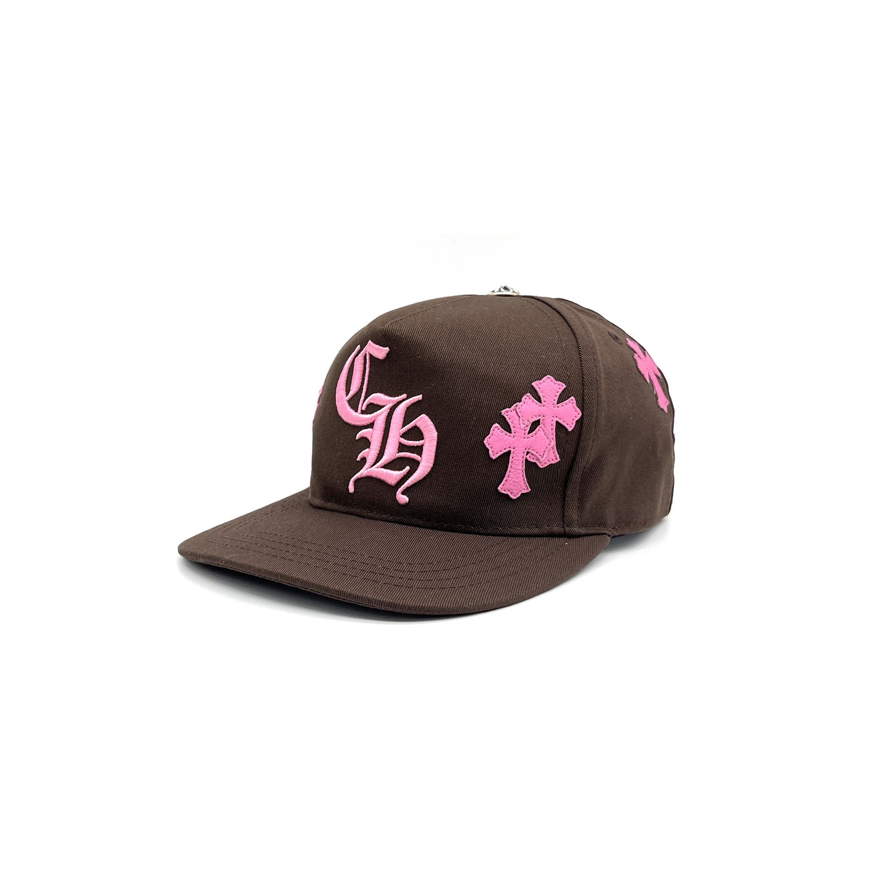 Chrome Hearts CH Embroidered Pink Cross Patch Brown Cap