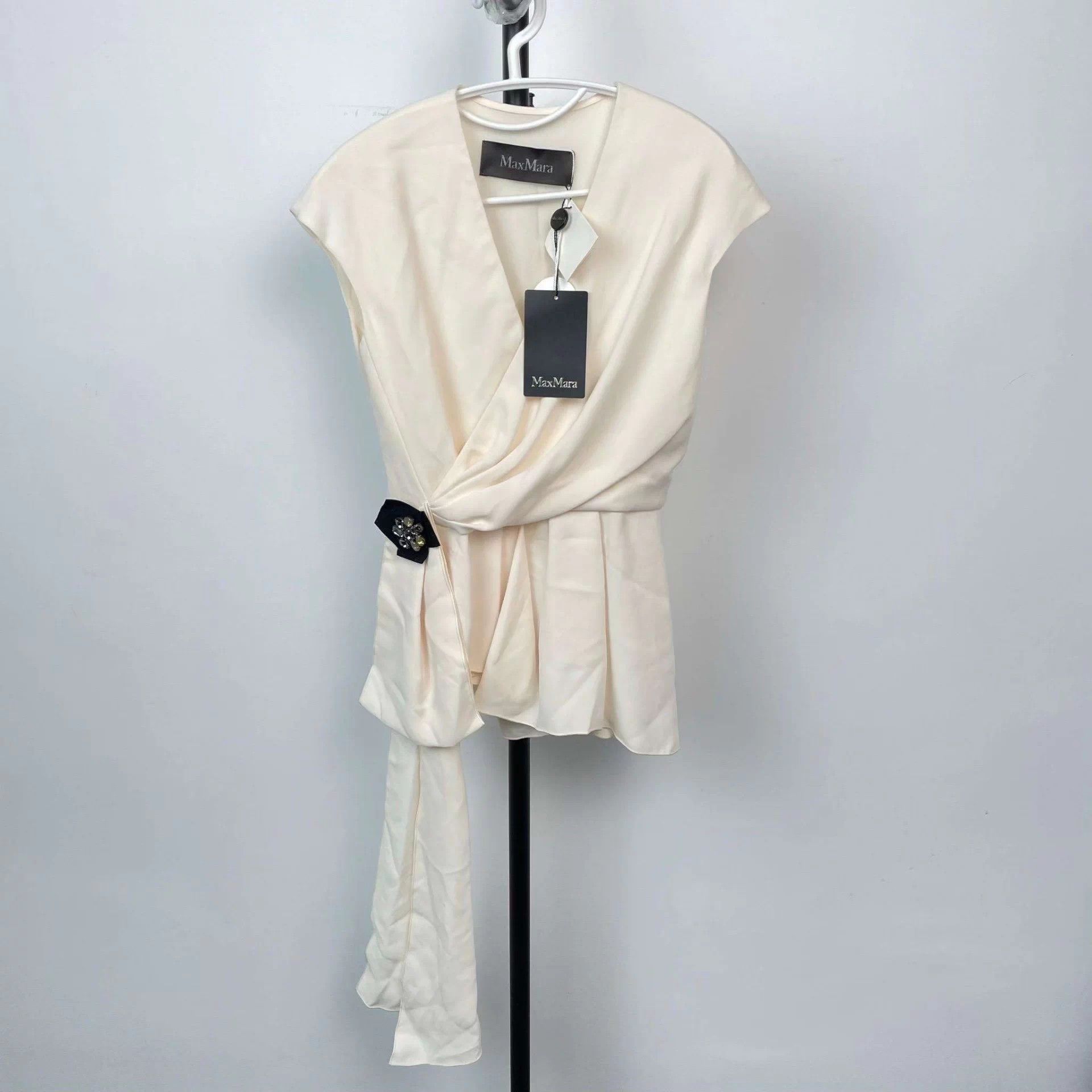 Max Mara Maxmara White Chiffon Top 160/84A Size S / US 4 / IT 40 - 1 Thumbnail