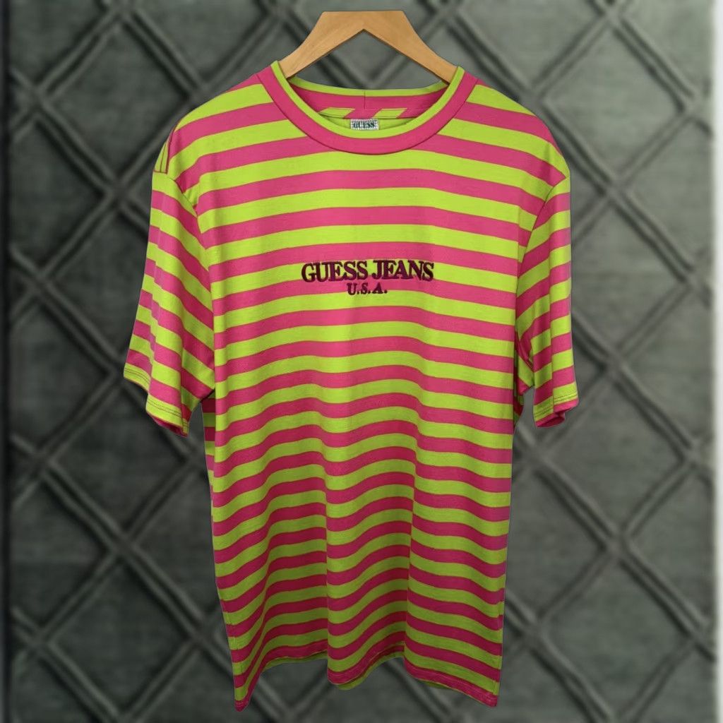Guess GUESS Tee Sean Wotherspoon Farmers Market Stripe Tee Neon Pool Watermelon Sz L Mens Regular Red Striped T-Shirt 90s? Size US 33 - 1 Thumbnail