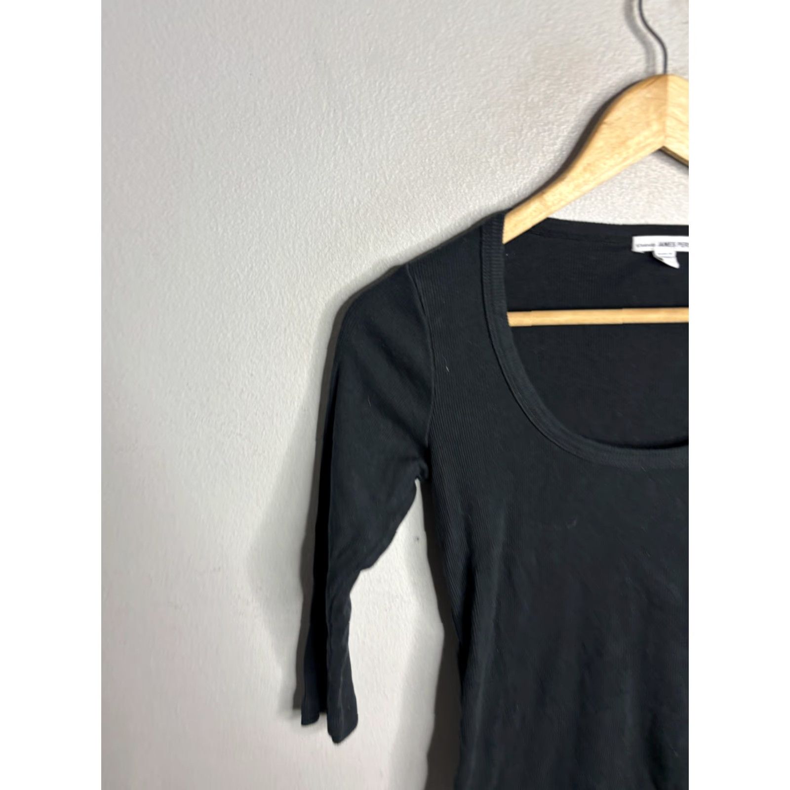 James Perse James Perse Shirt Womens 1 Black Scoop Neck 3/4 Sleeve Ribbed Knit Top Size XS / US 0-2 / IT 36-38 - 2 Thumbnail