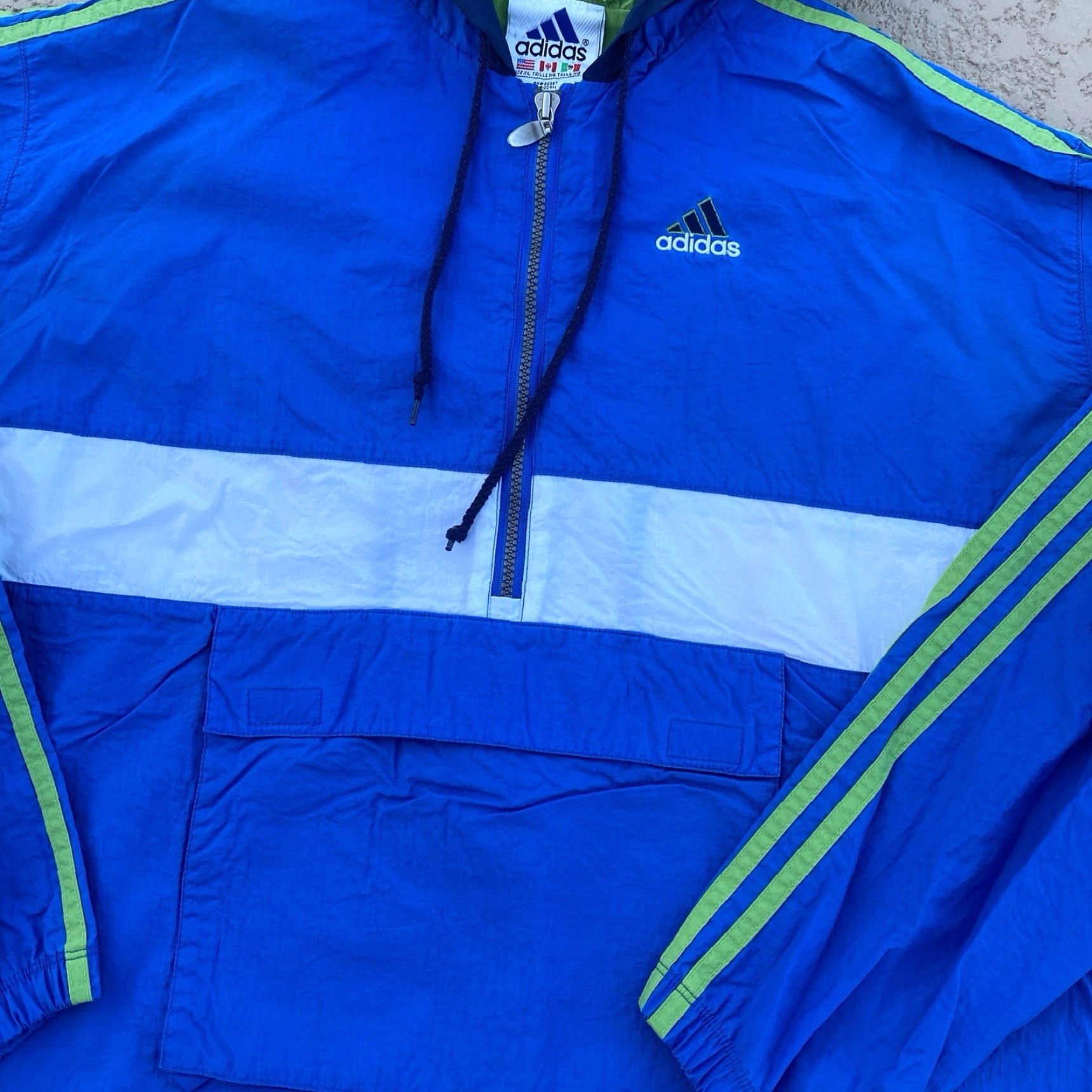 Adidas Adidas Jacket Men XL Blue Colorblock Half Zip Hooded Windbreaker Size US XL / EU 56 / 4 - 2 Thumbnail