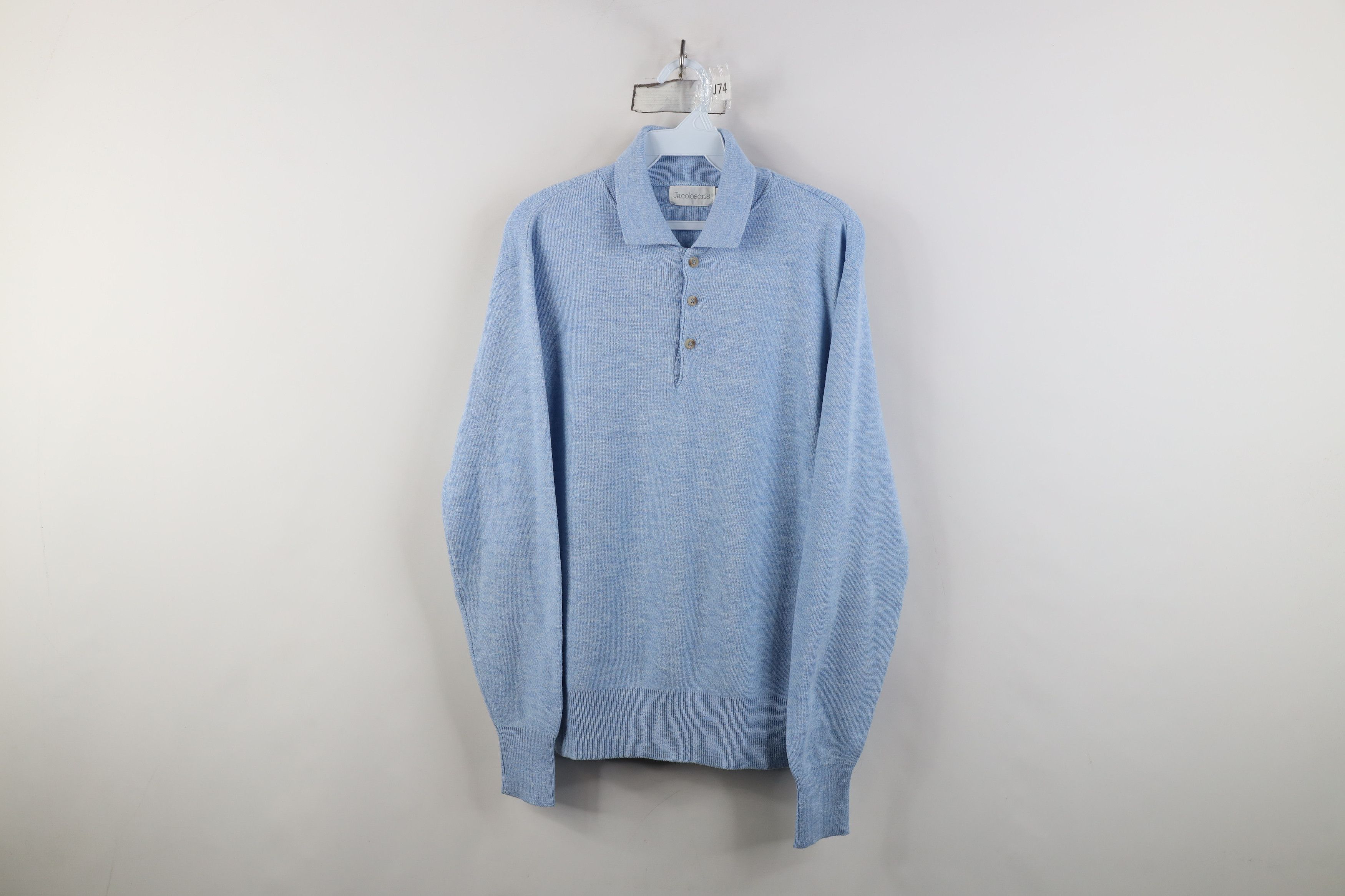 Vintage Vintage 70s Streetwear Collared Sweater Carolina Blue Size US M / EU 48-50 / 2 - 1 Thumbnail