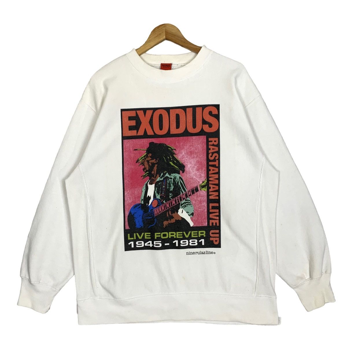 image of Rastah Vintage Nine Rulaz Line Exodus Rastaman Live Up Sweatshirt in White, Men's (Size Large)