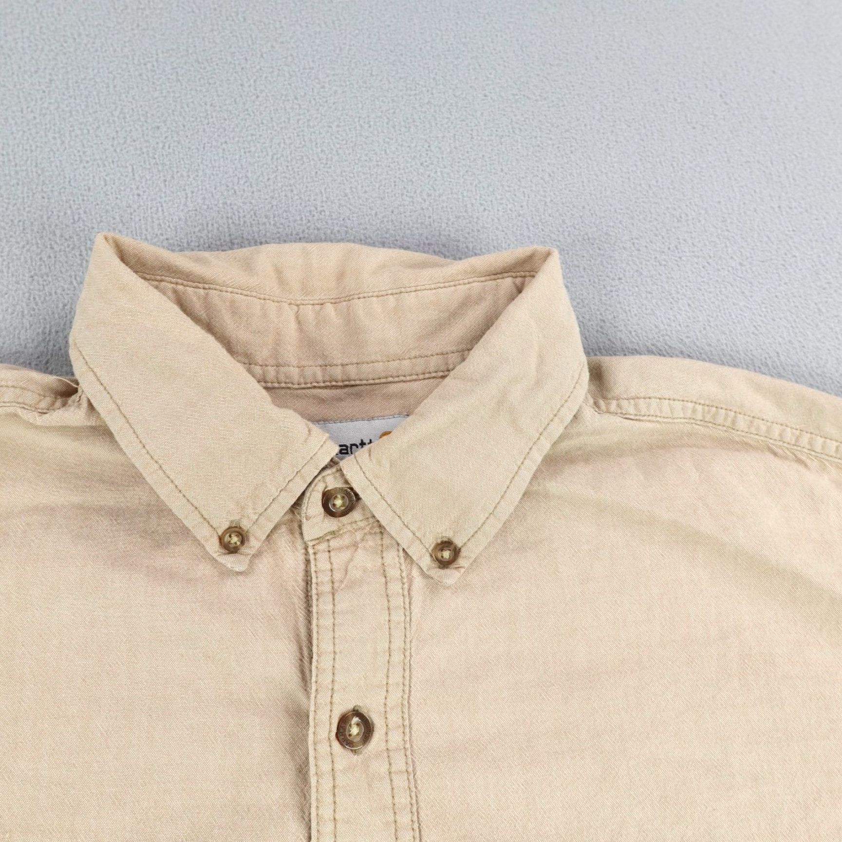 Carhartt VINTAGE Carhartt Shirt Mens XL Khaki Beige Tan Midweight Chambray Button Up Utility Size US XL / EU 56 / 4 - 2 Thumbnail