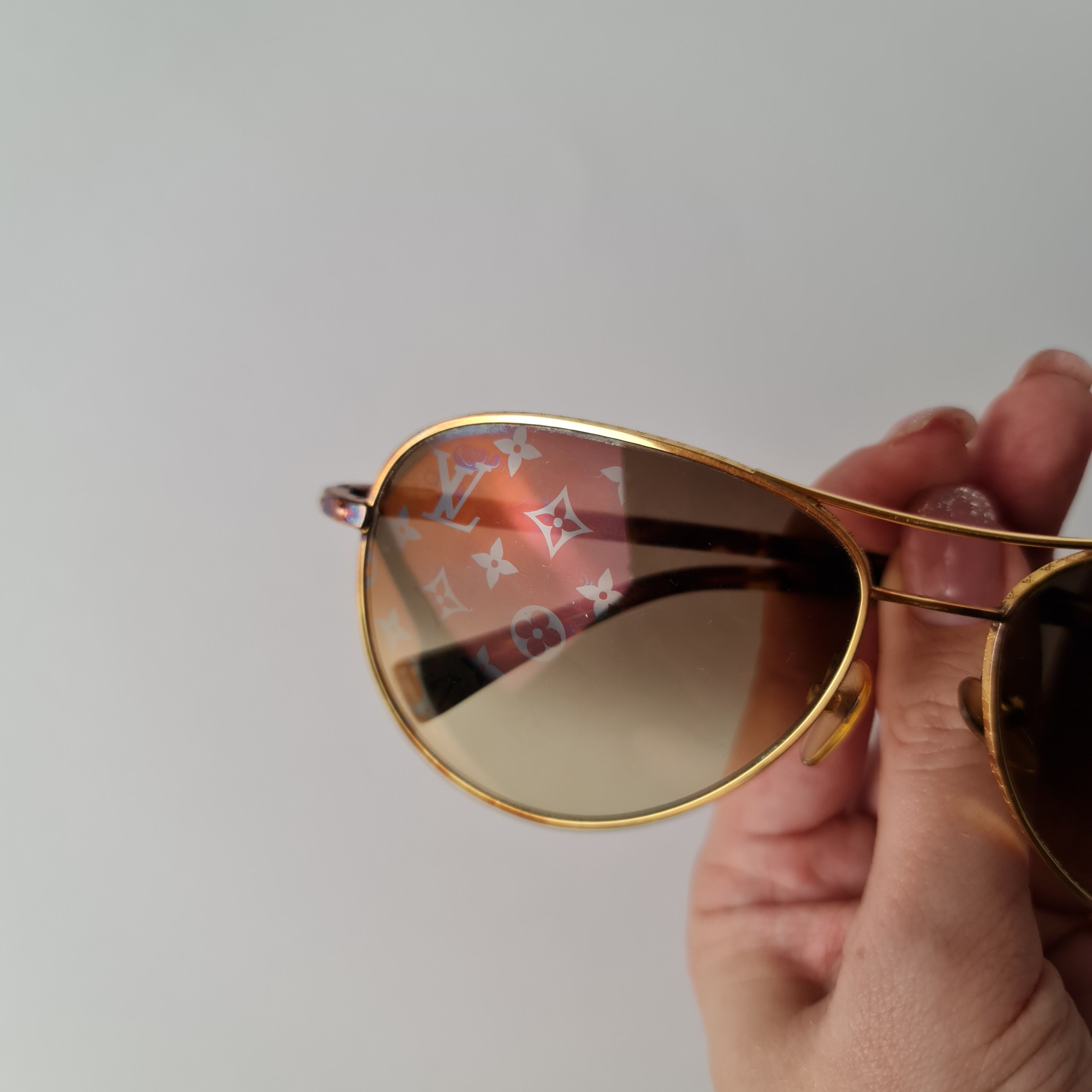 Louis Vuitton Louis Vuitton Goldtone Monogram Pilote Sunglasses Size ONE SIZE - 13 Thumbnail