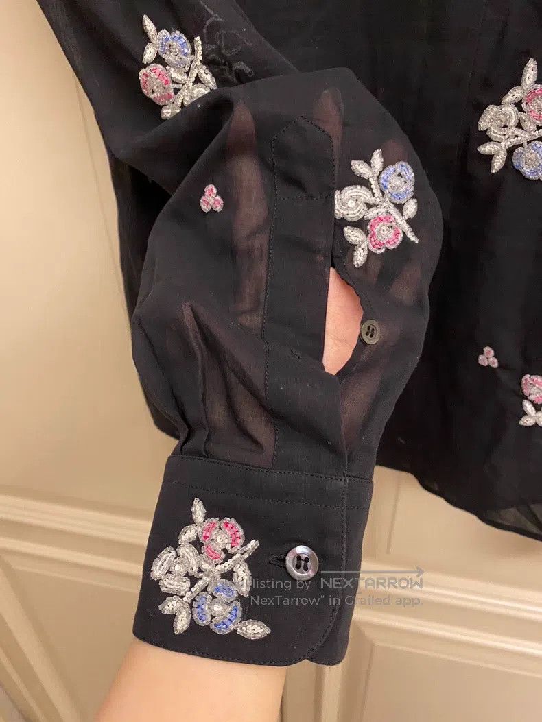 Dries Van Noten Dries Van Noten Hand-beaded black floral shirt Size US M / EU 48-50 / 2 - 5 Thumbnail
